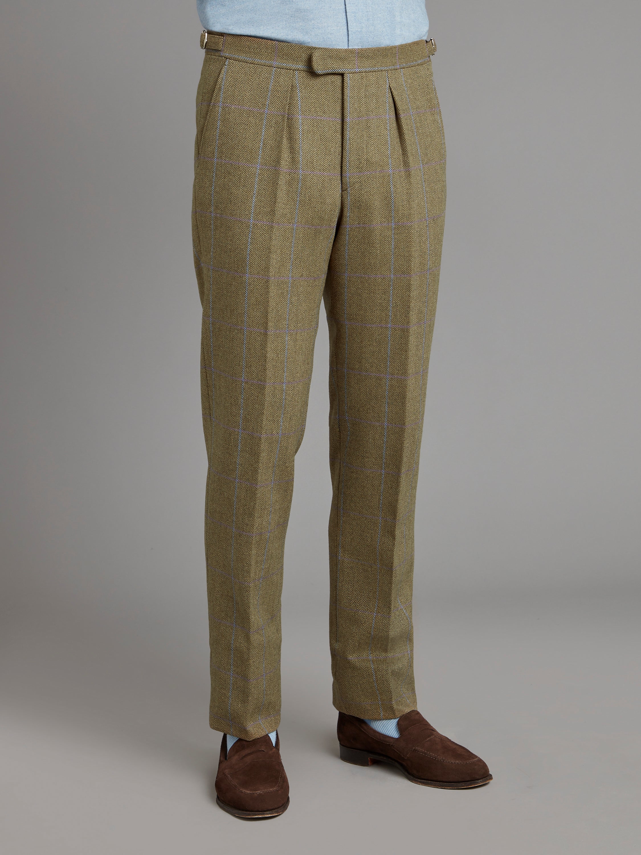Pleated Trousers - Lavender/Brown Tweed