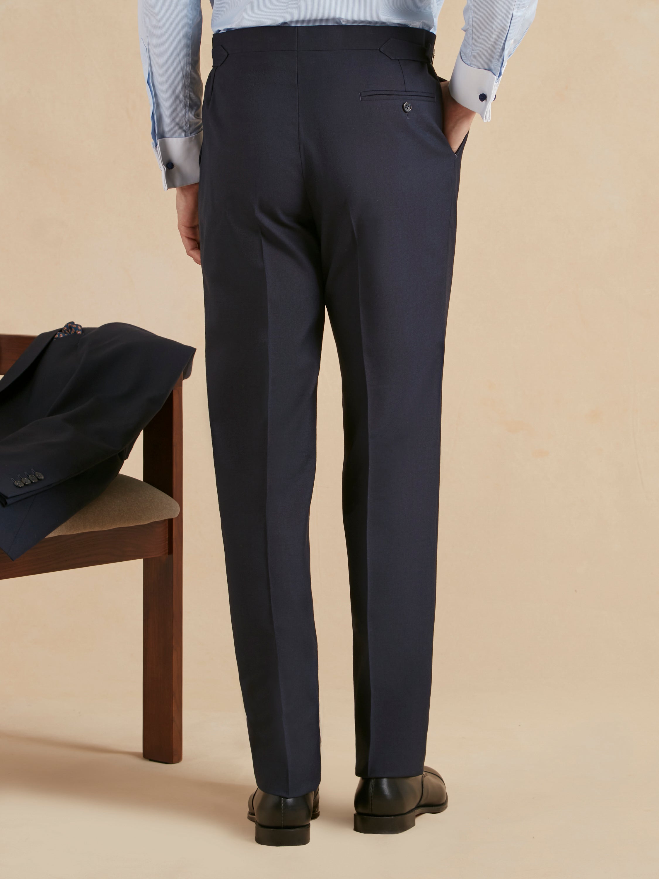 Pleated Suit Trousers - Plain Navy