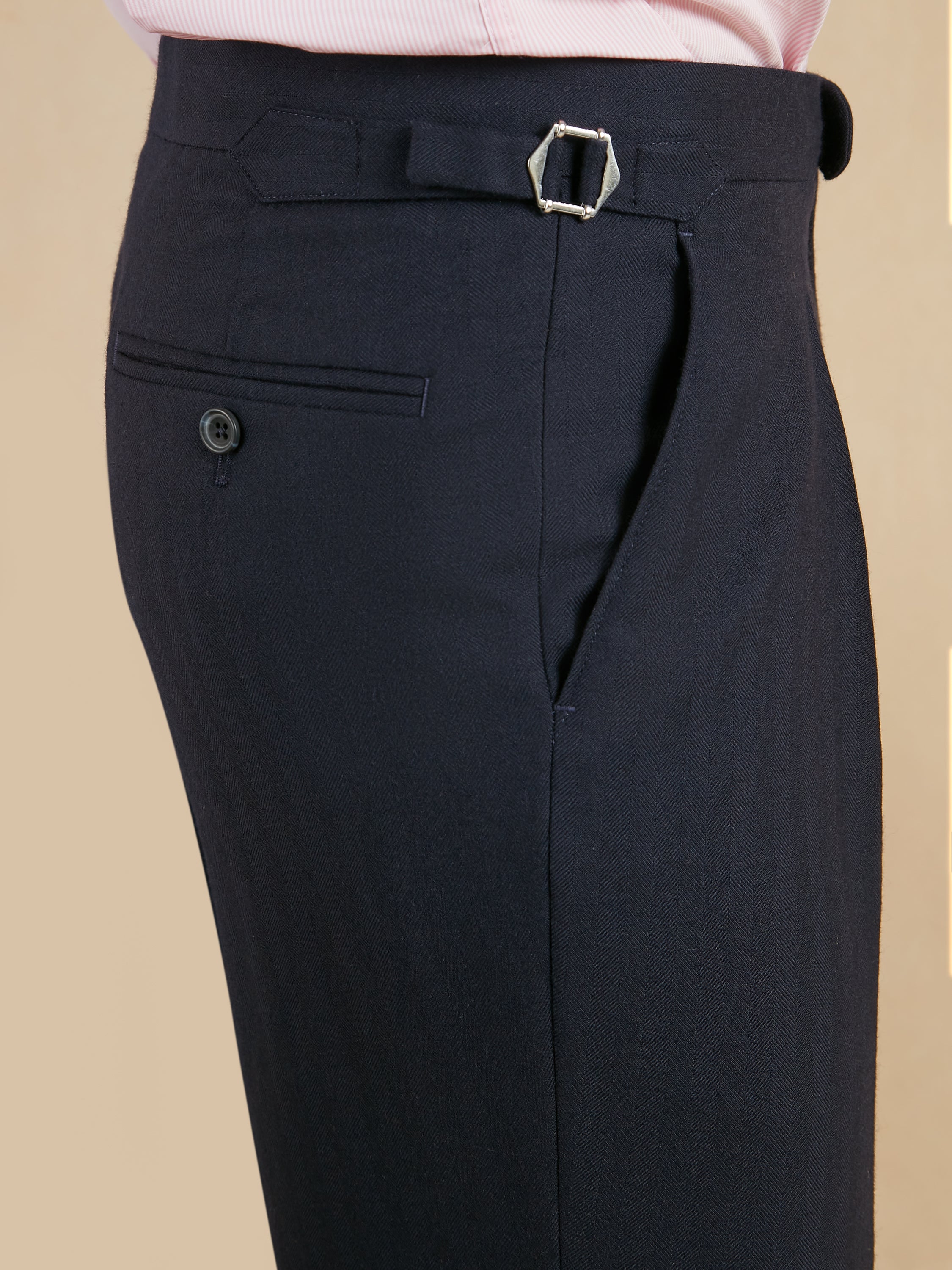 Pleated Suit Trousers - Navy Herringbone