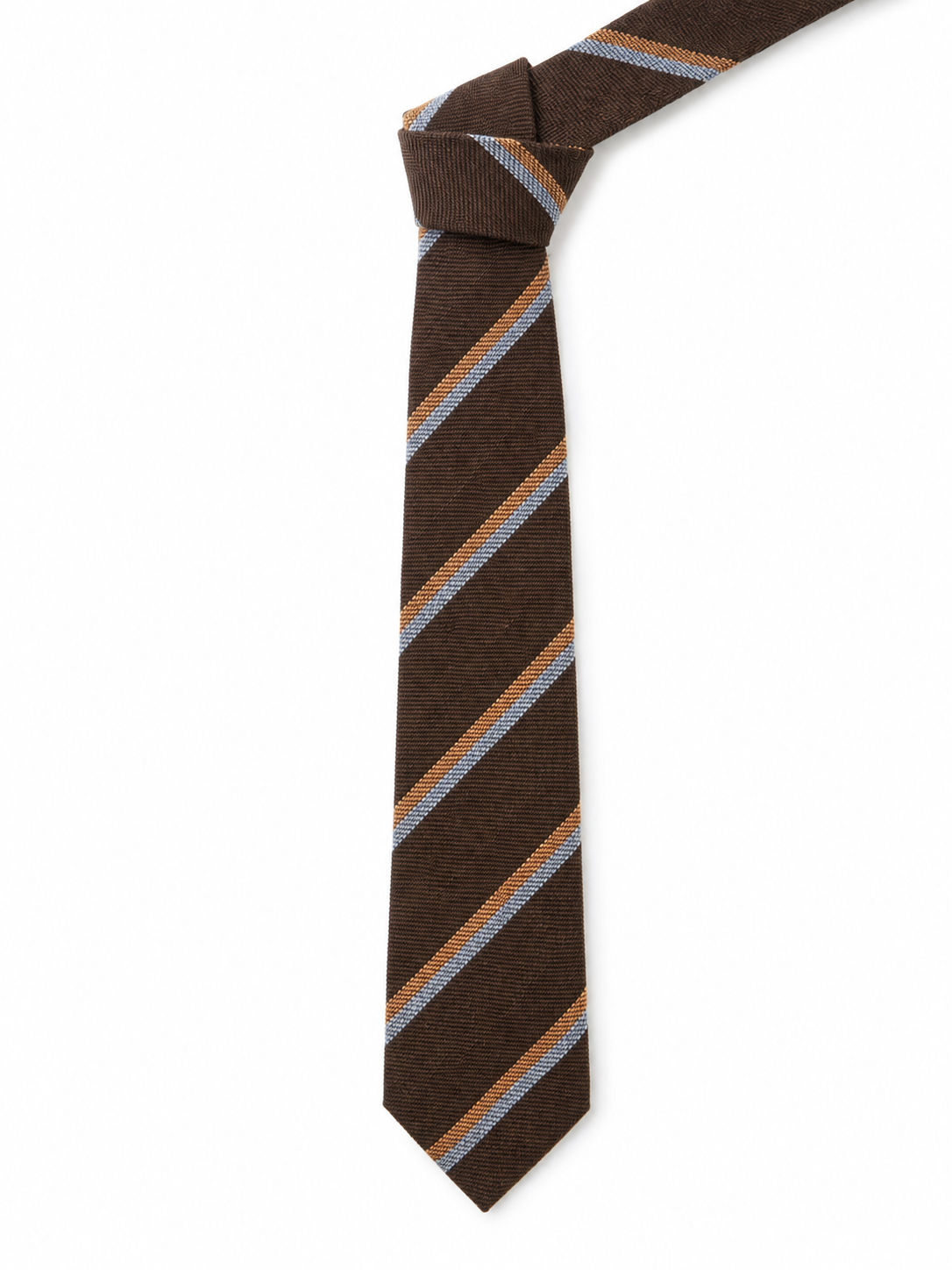 English Wool & Silk Double Striped Tie - Brown