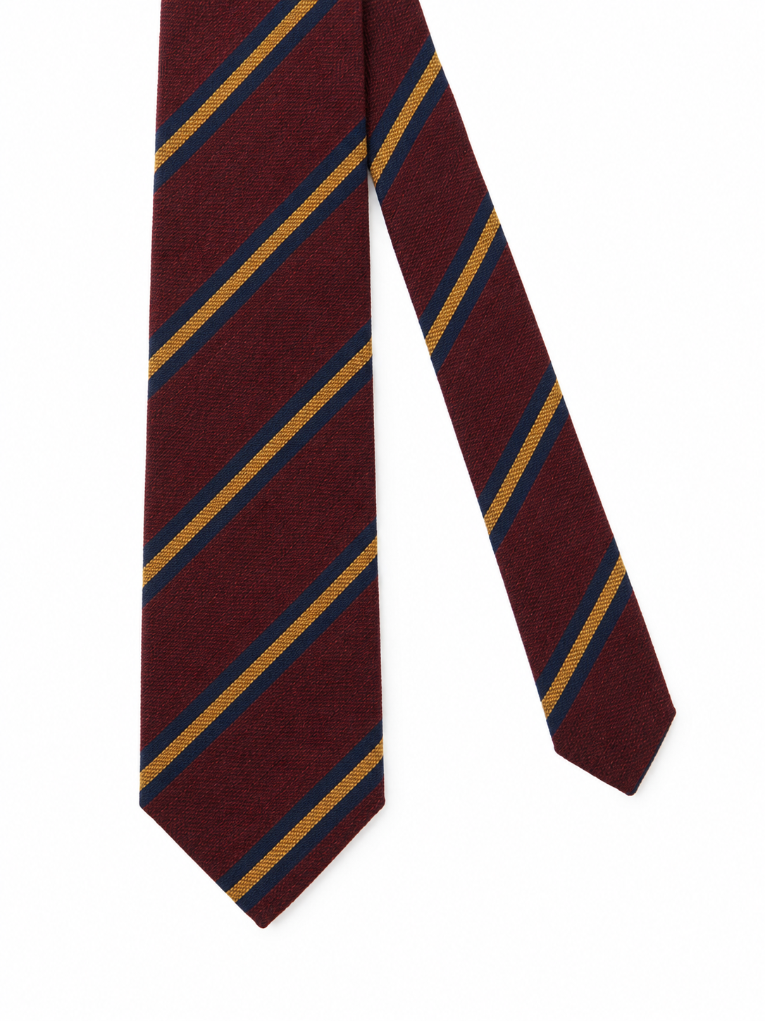 English Wool & Silk Double Striped Tie - Burgundy