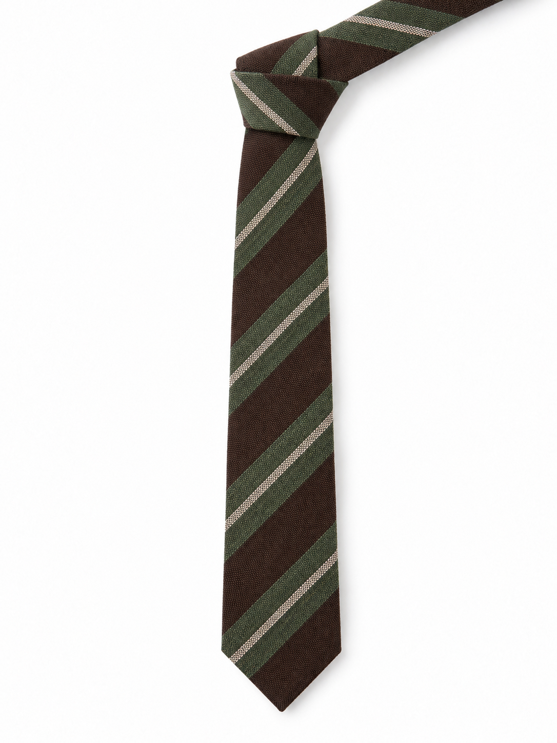 English Wool & Silk Striped Tie - Brown/Green