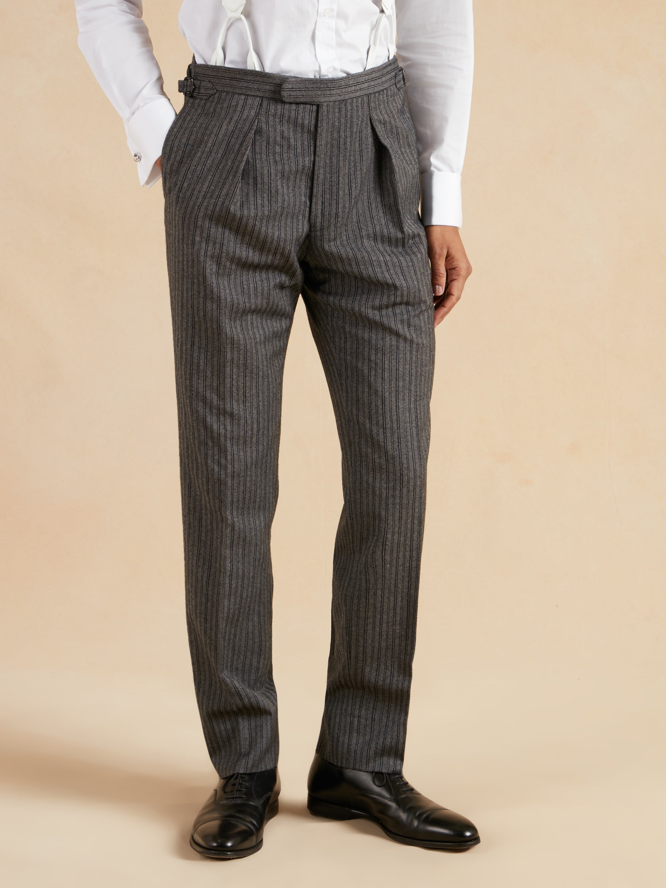 Fishtail Back Morning Trousers - Grey Stripe