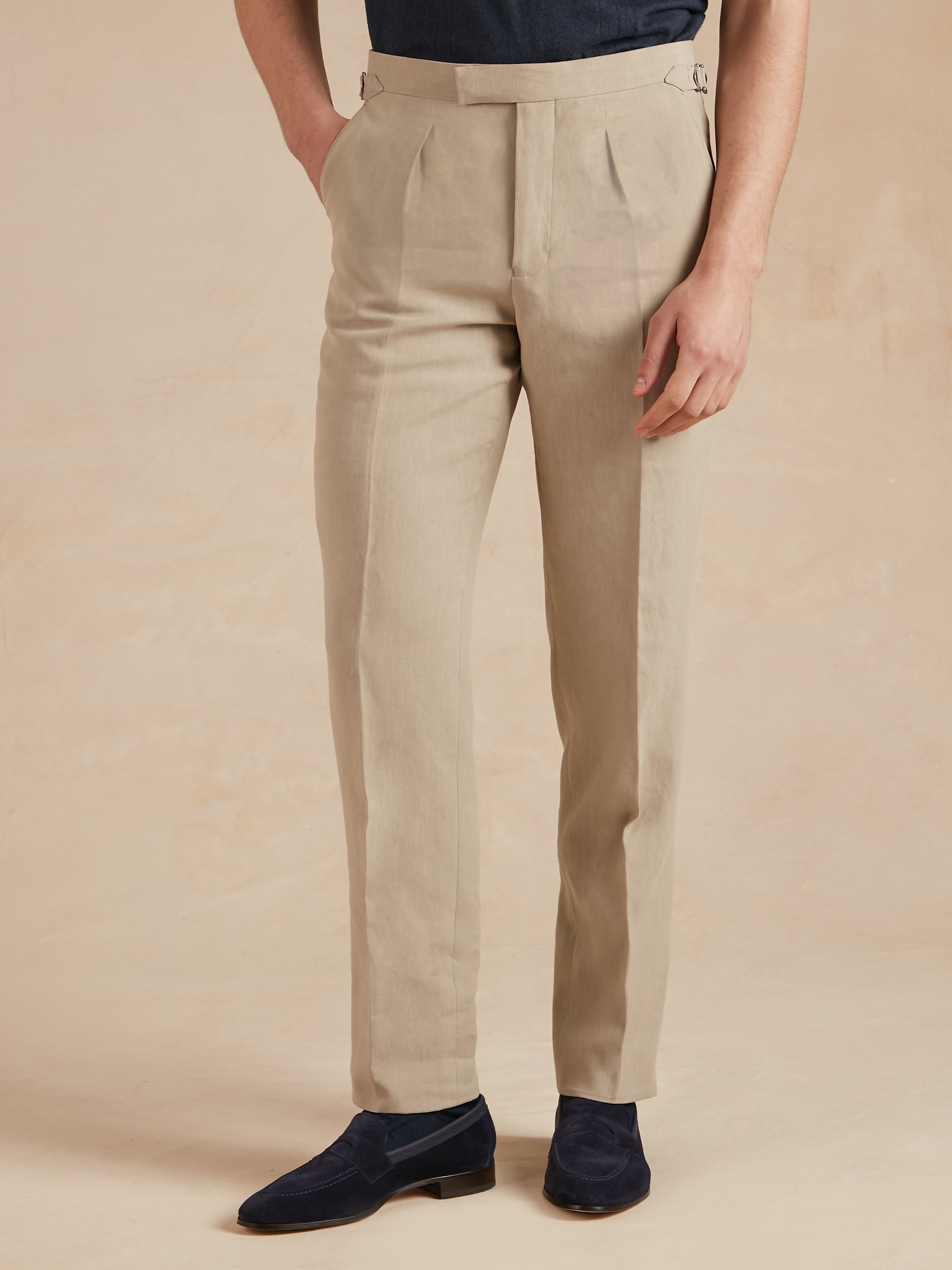 Pleated French Linen Trousers - Stone