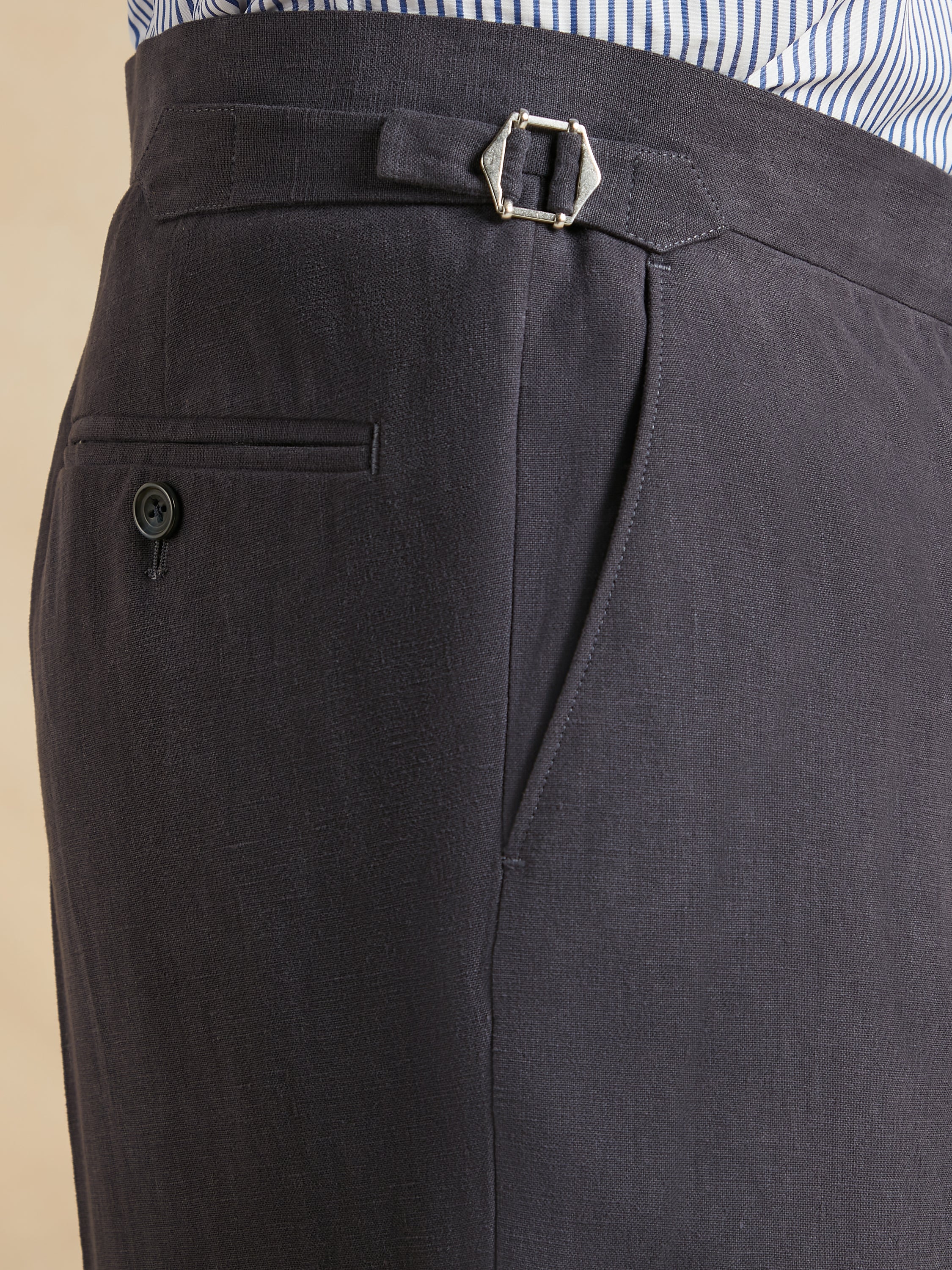 Flat Front Trousers Italian Linen - Navy