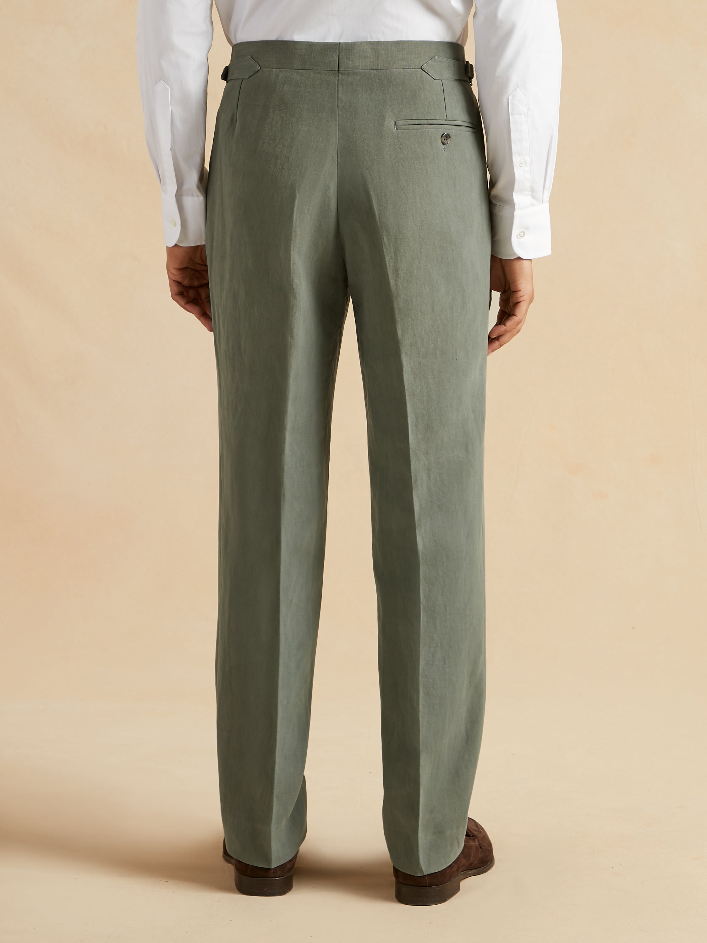 Flat Front Trousers Italian Linen - Sage Green