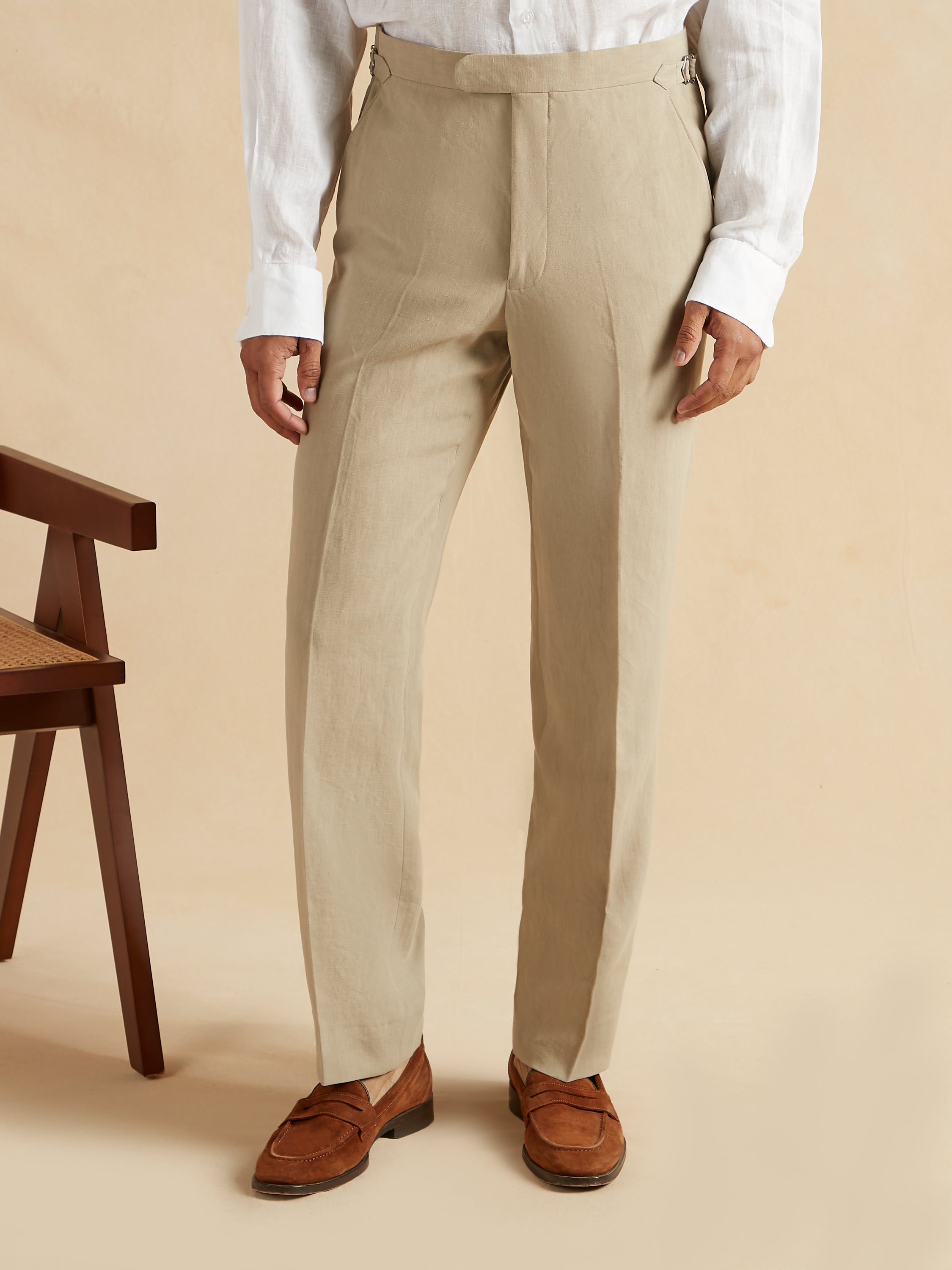 Flat Front Trousers Italian Linen - Stone