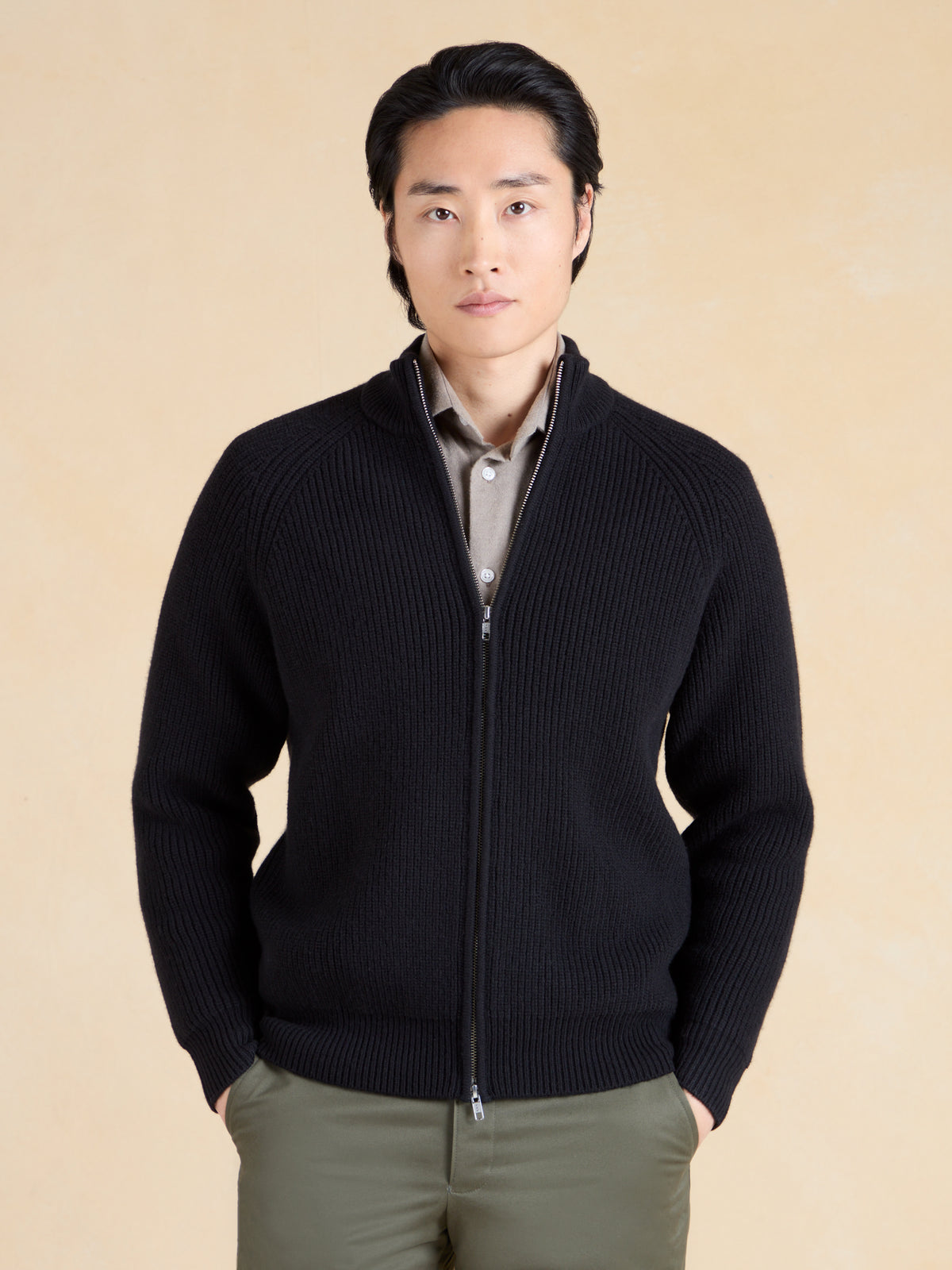 Full Zip Cardigan Lambswool - Black