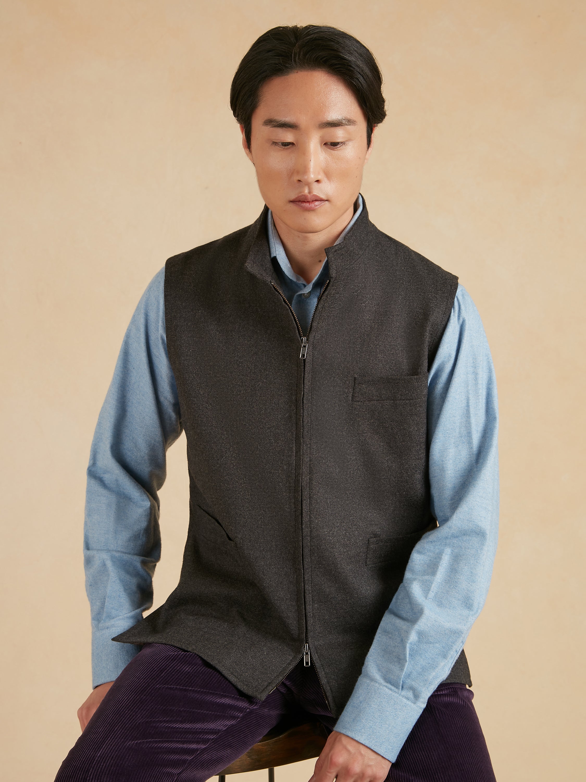 Zip Up Gilet - Dark Grey Drago Flannel