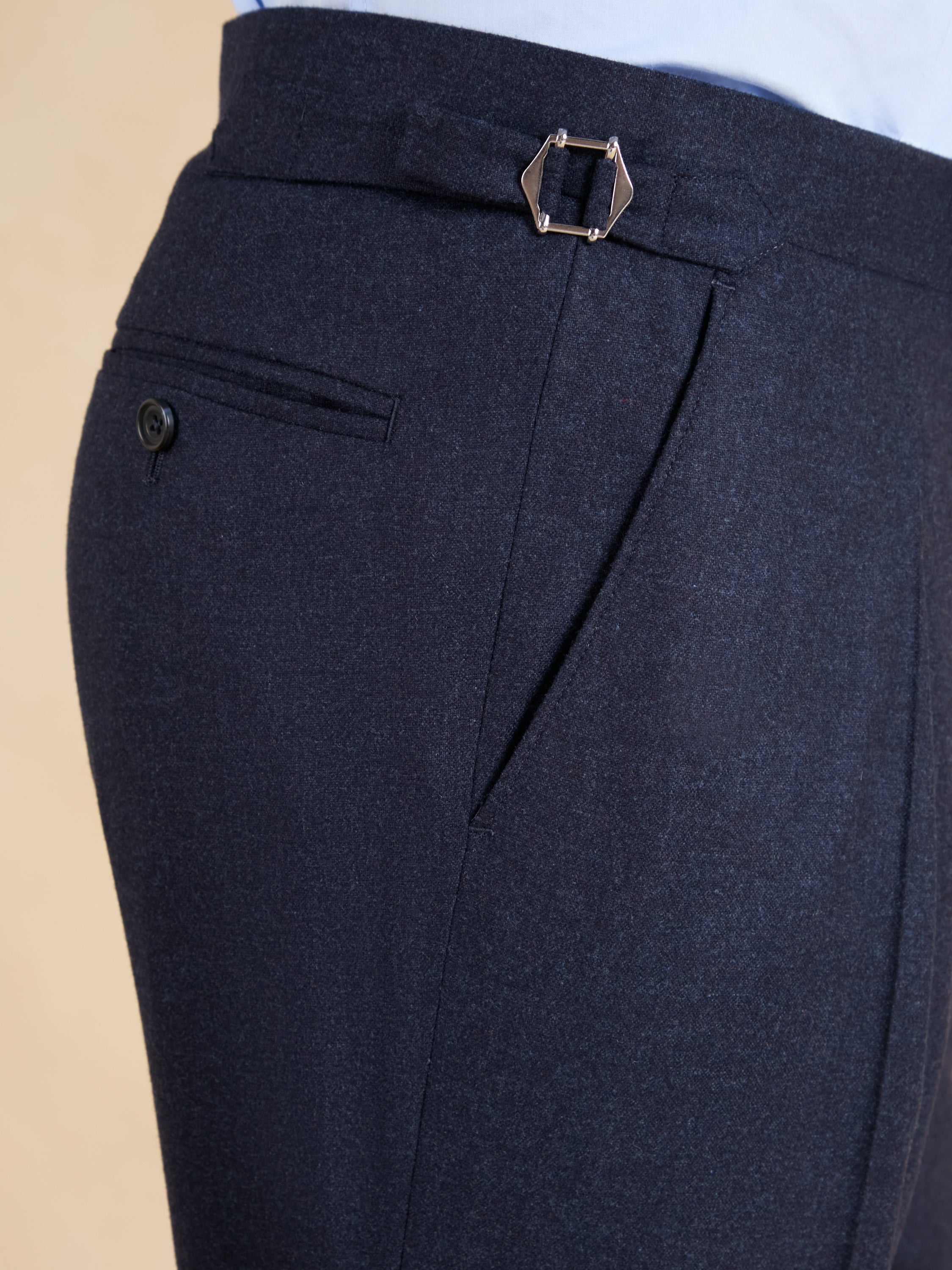 Grosvenor Pleated Trousers - Navy Flannel Wool