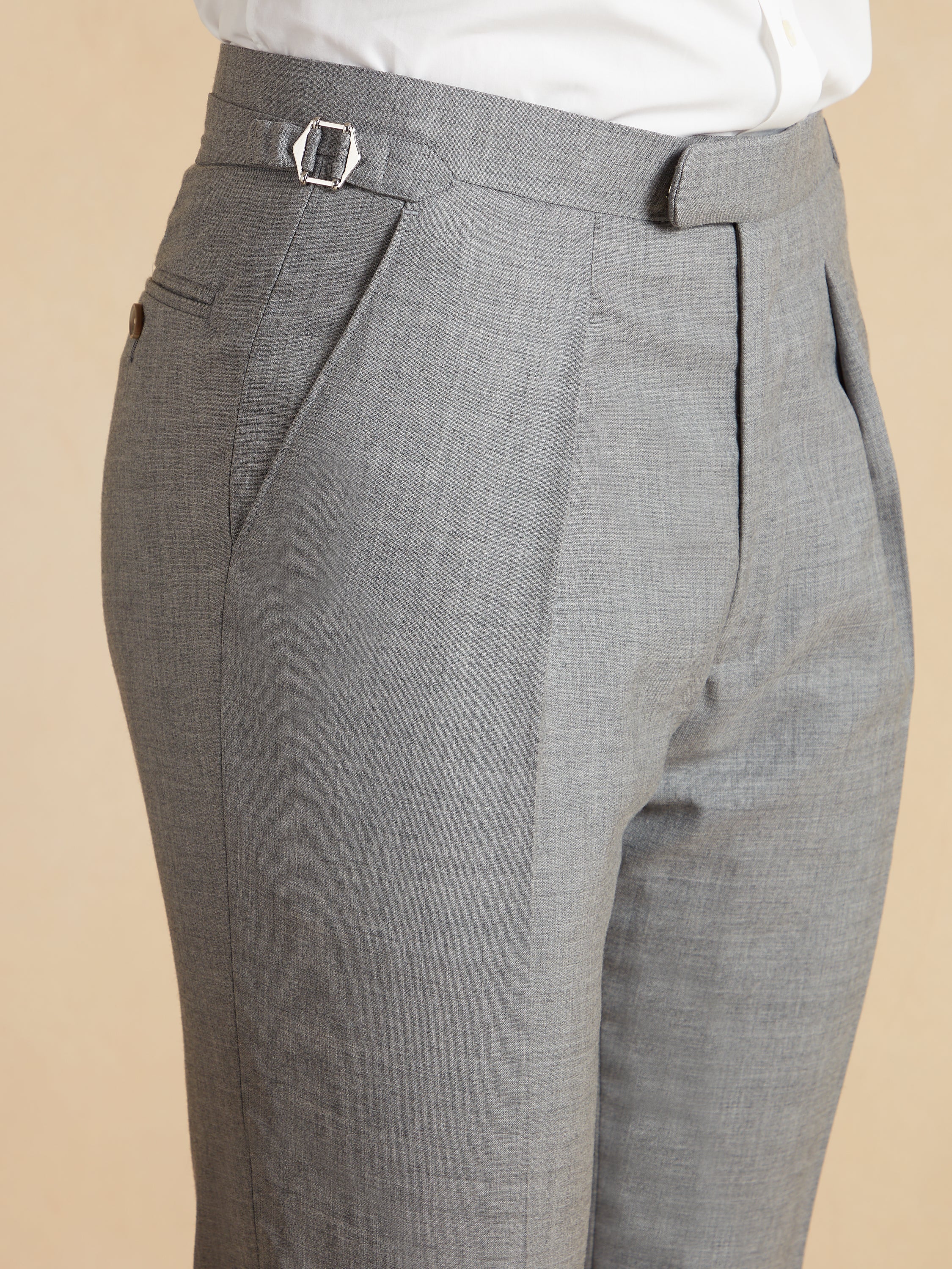 Grosvenor Fresco Wool Trousers - Mid Grey