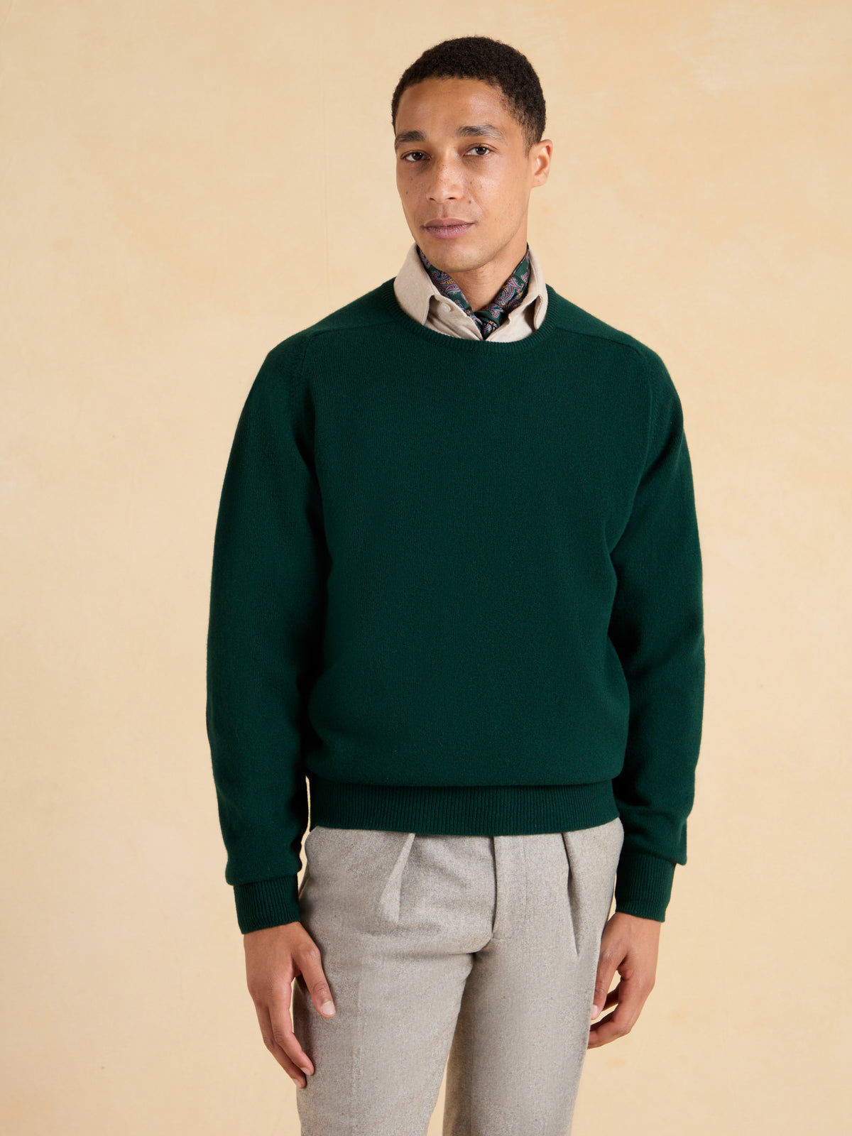 Lambswool Crew Neck with Alcantara Patches - Bottle