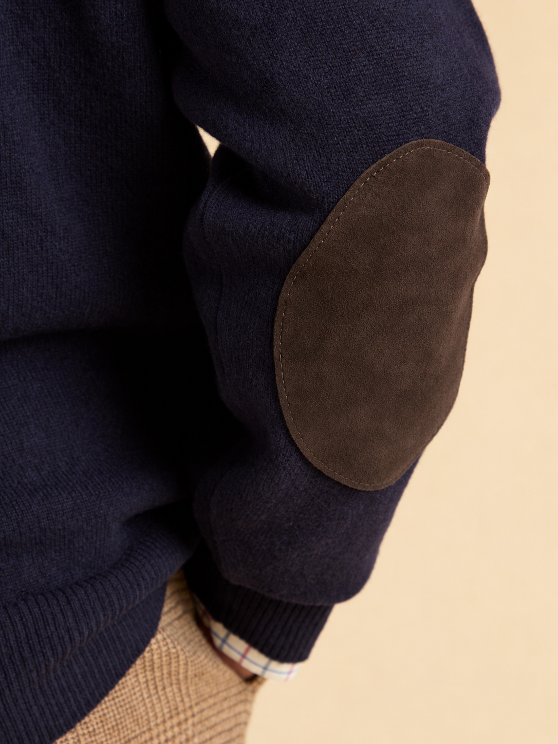 Lambswool Crew Neck with Alcantara Patches - Navy
