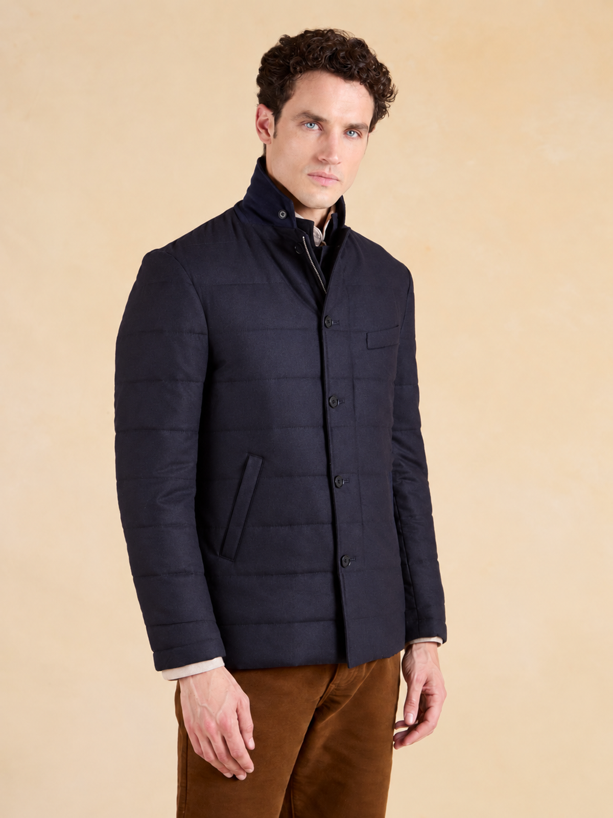 Lennox Quilted Jacket - Navy Italian Wool