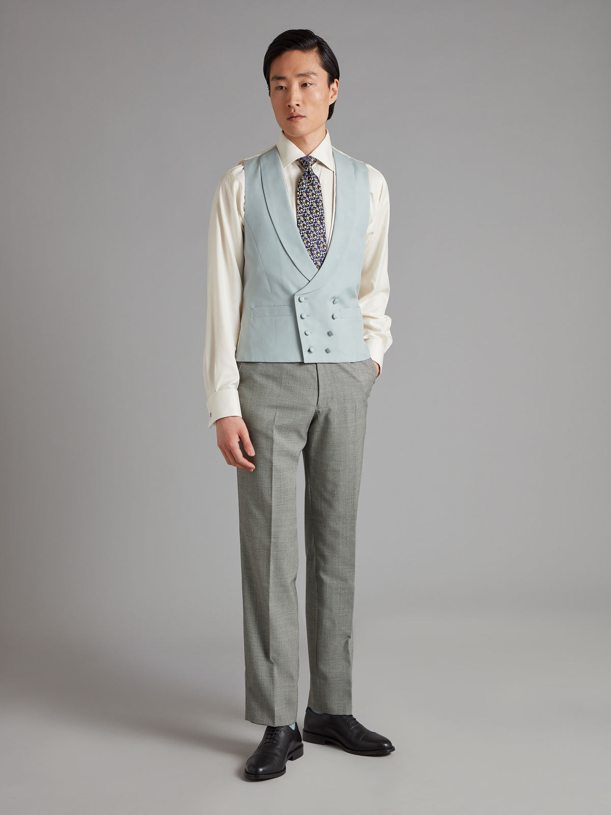 Lightweight Double Breasted Waistcoat - Soft Silk Duck Egg Blue