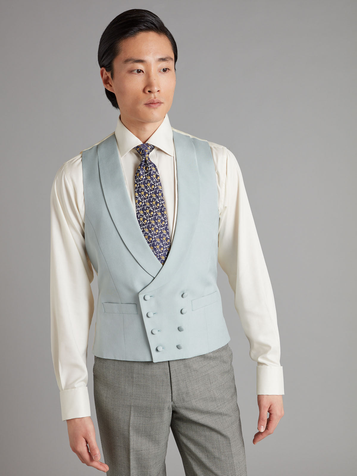 Lightweight Double Breasted Waistcoat - Soft Silk Duck Egg Blue
