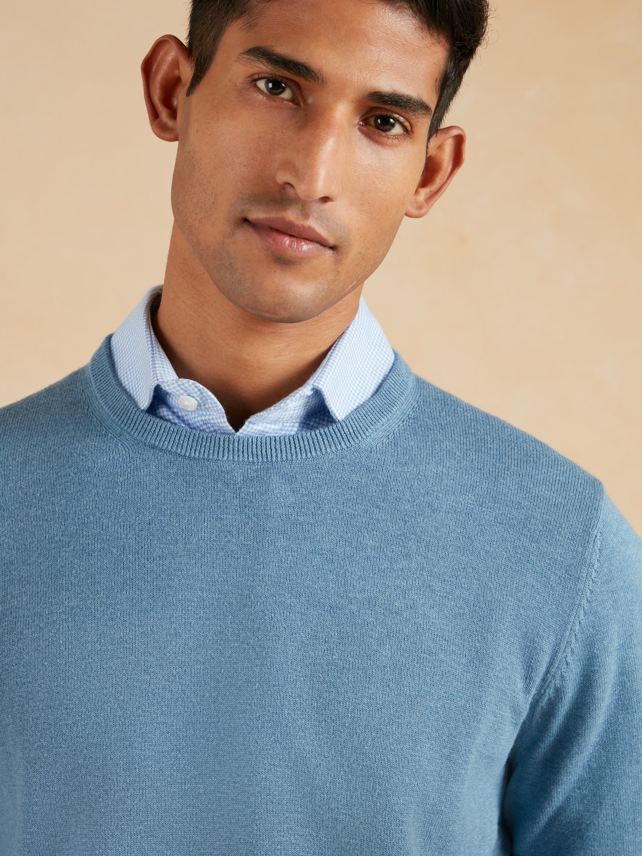 Lightweight Cotton Cashmere Crew Neck Jumper - Airforce Blue