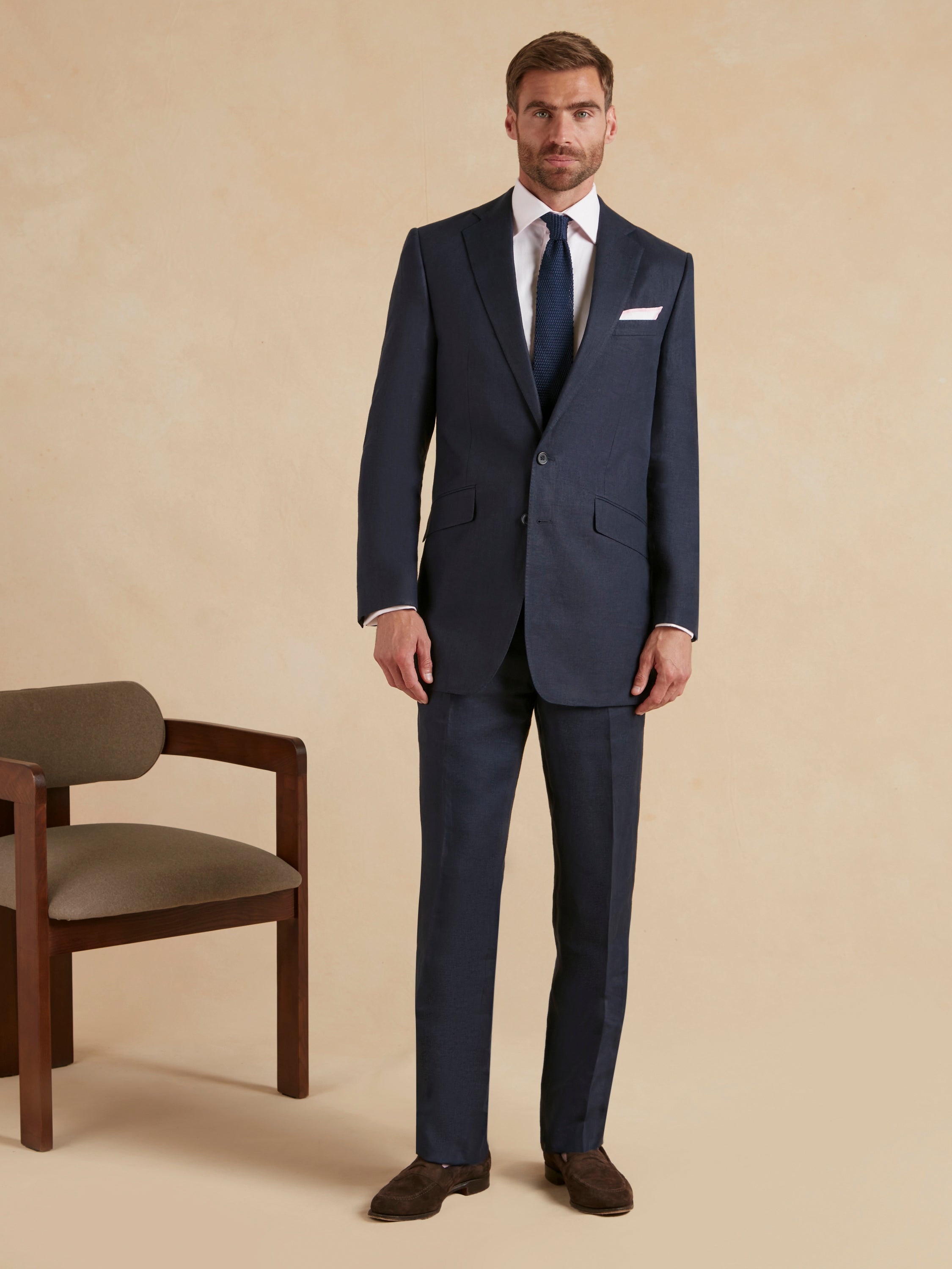 Lightweight Washed Linen Suit - Navy