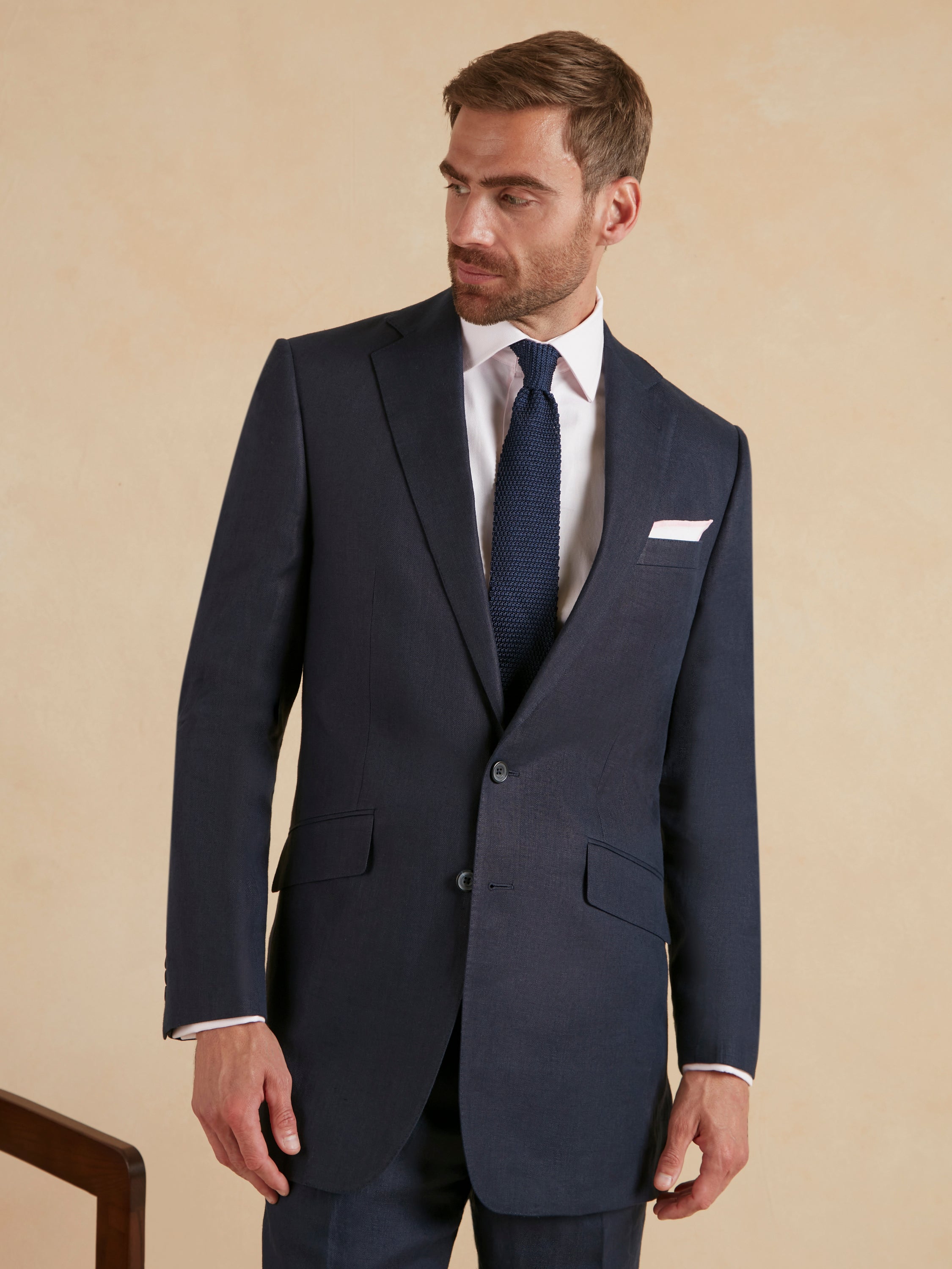 Lightweight Washed Linen Suit - Navy