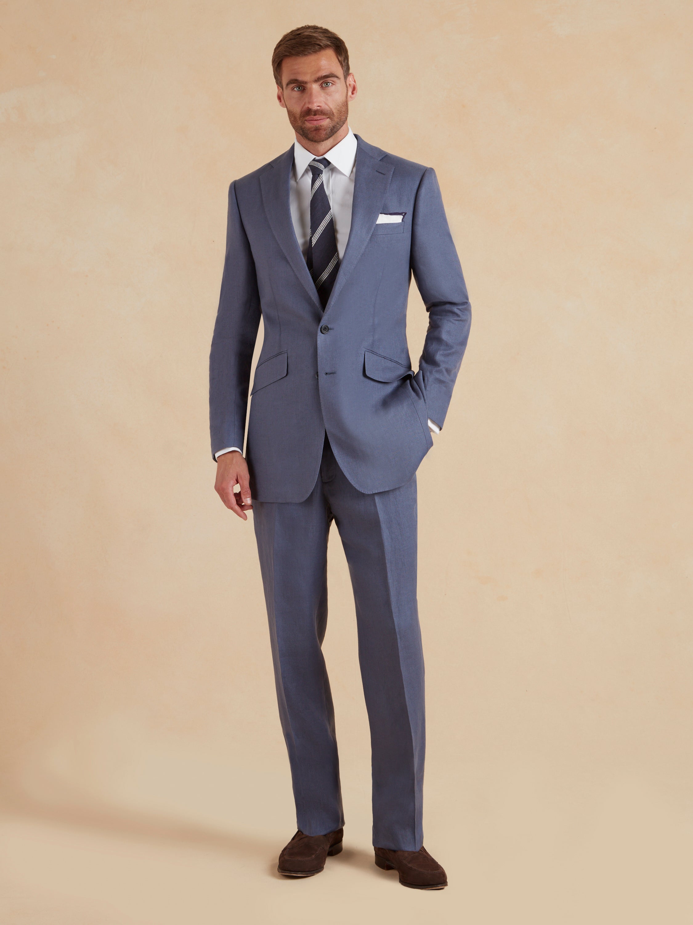 Lightweight Washed Linen Suit - Steel Blue