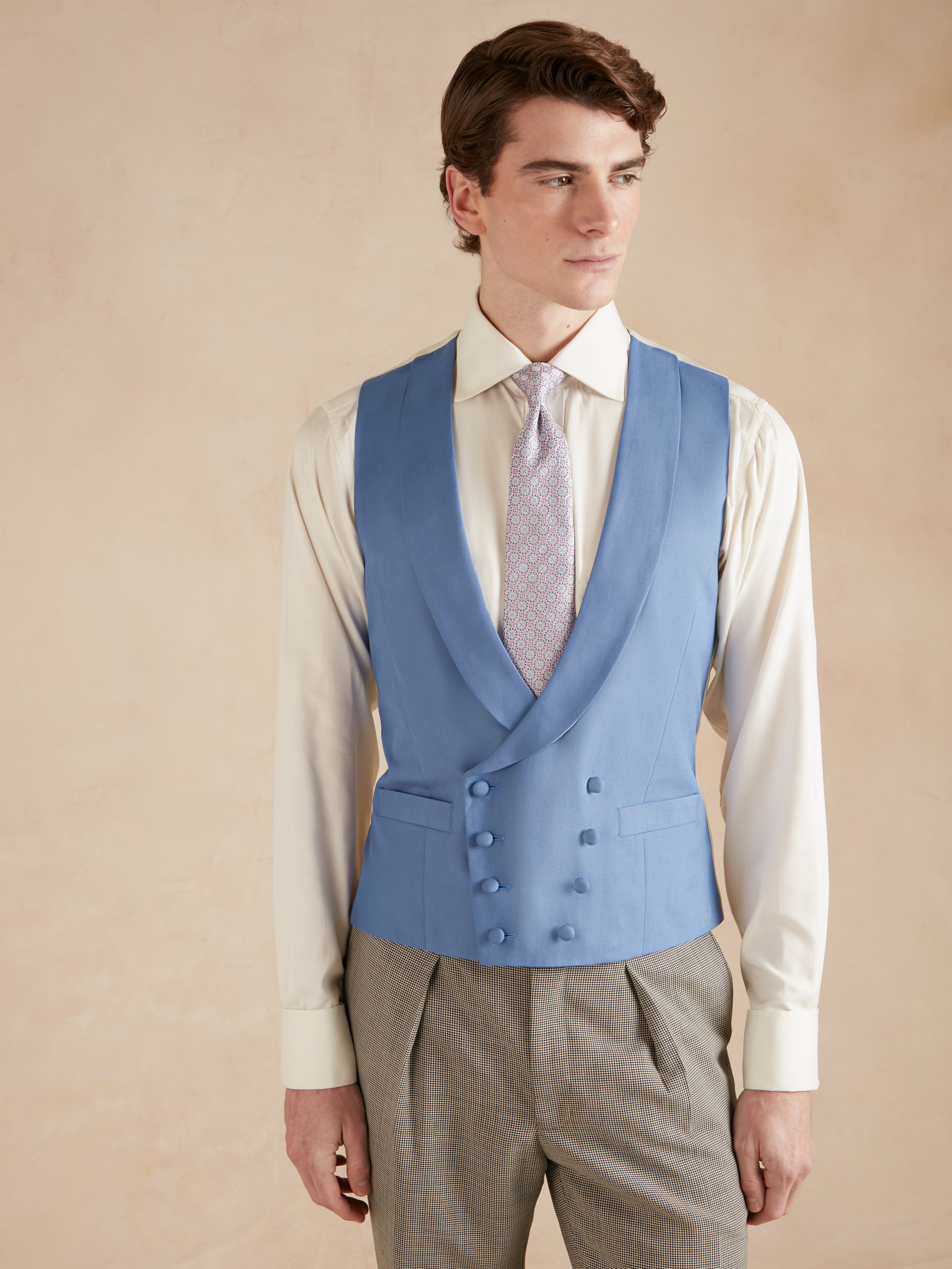 Lightweight Double Breasted Waistcoat - Soft Silk Mid Blue
