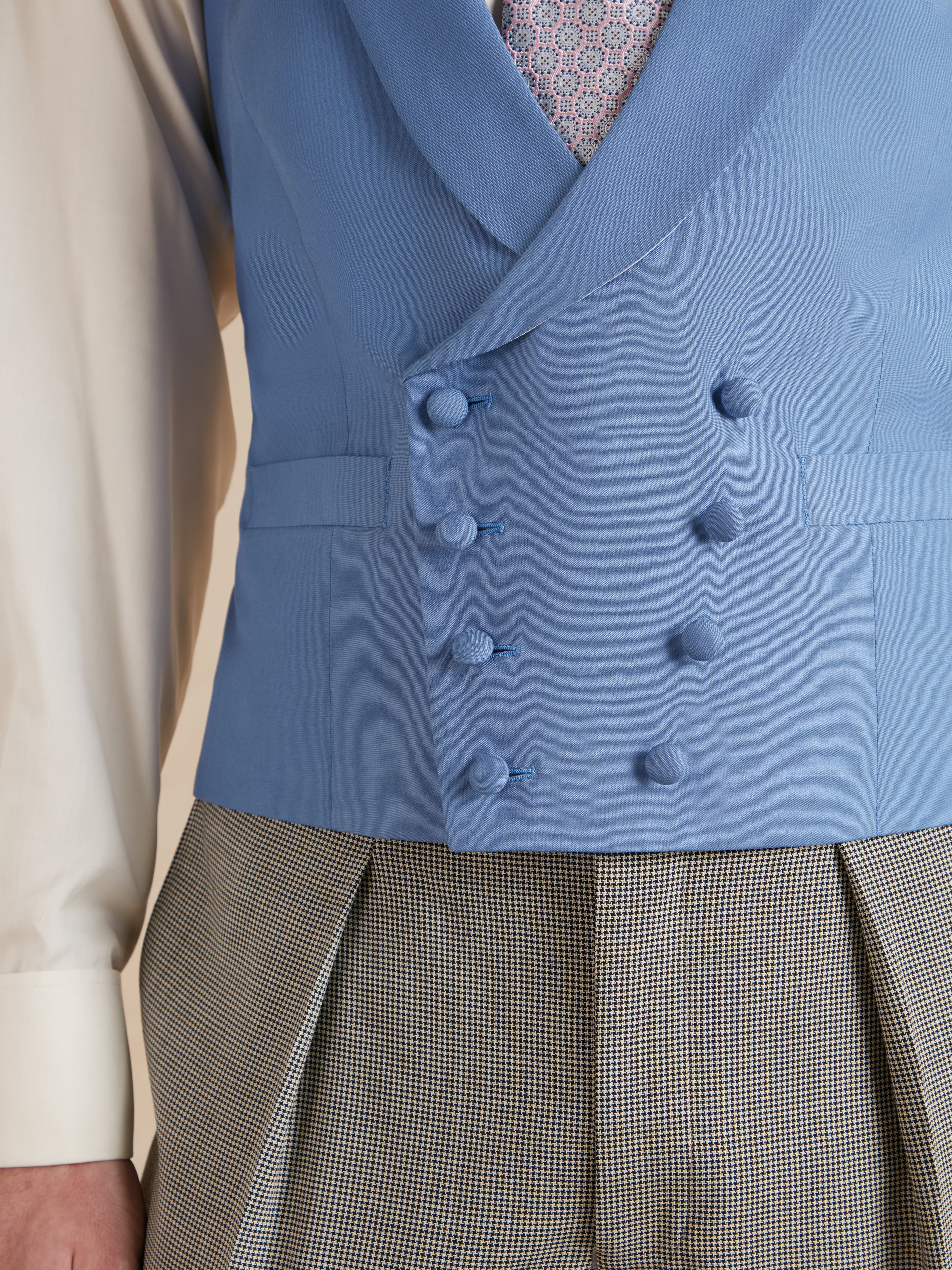 Lightweight Double Breasted Waistcoat - Soft Silk Mid Blue