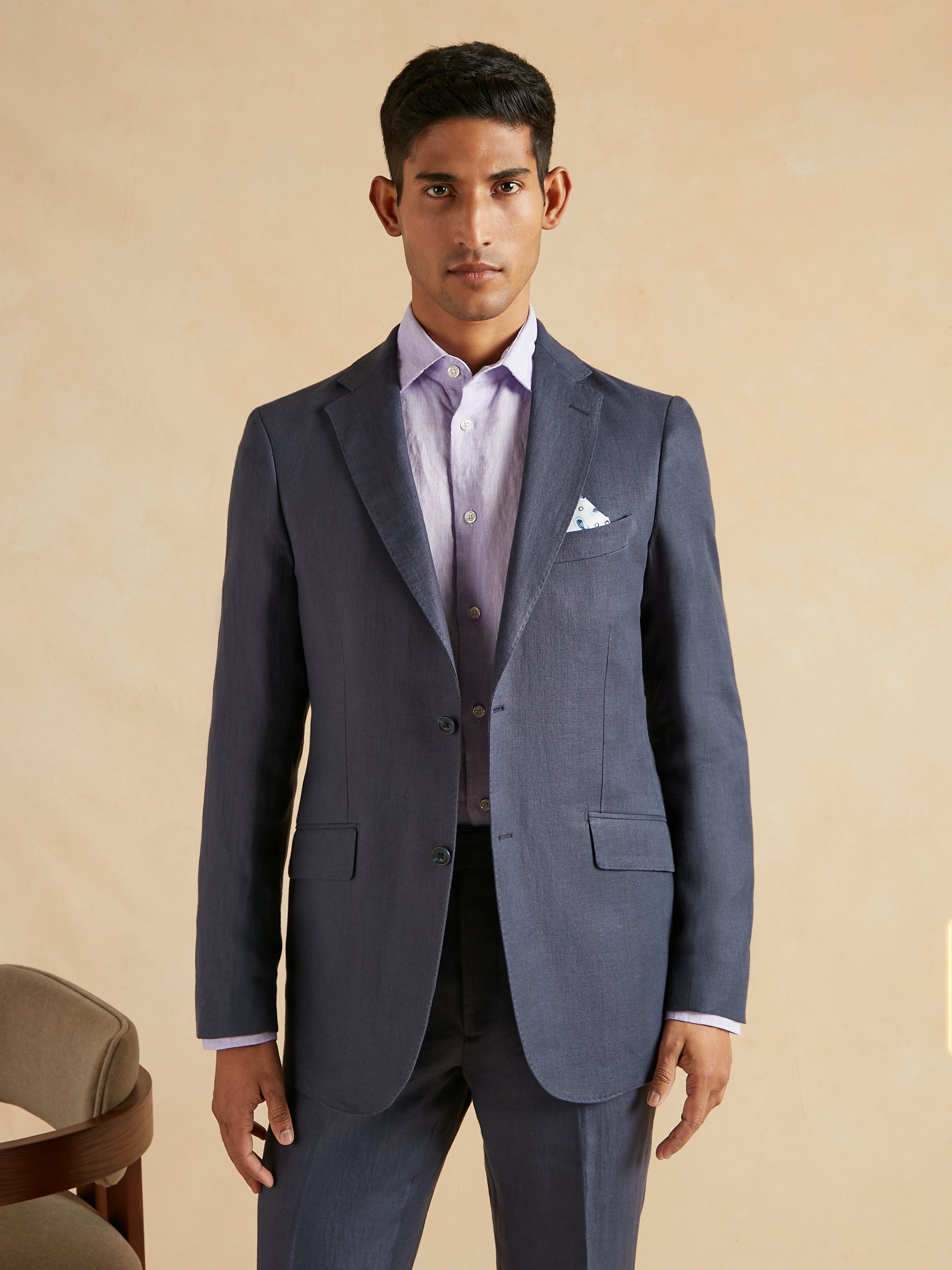 Lightweight Washed Irish Linen Suit - Navy