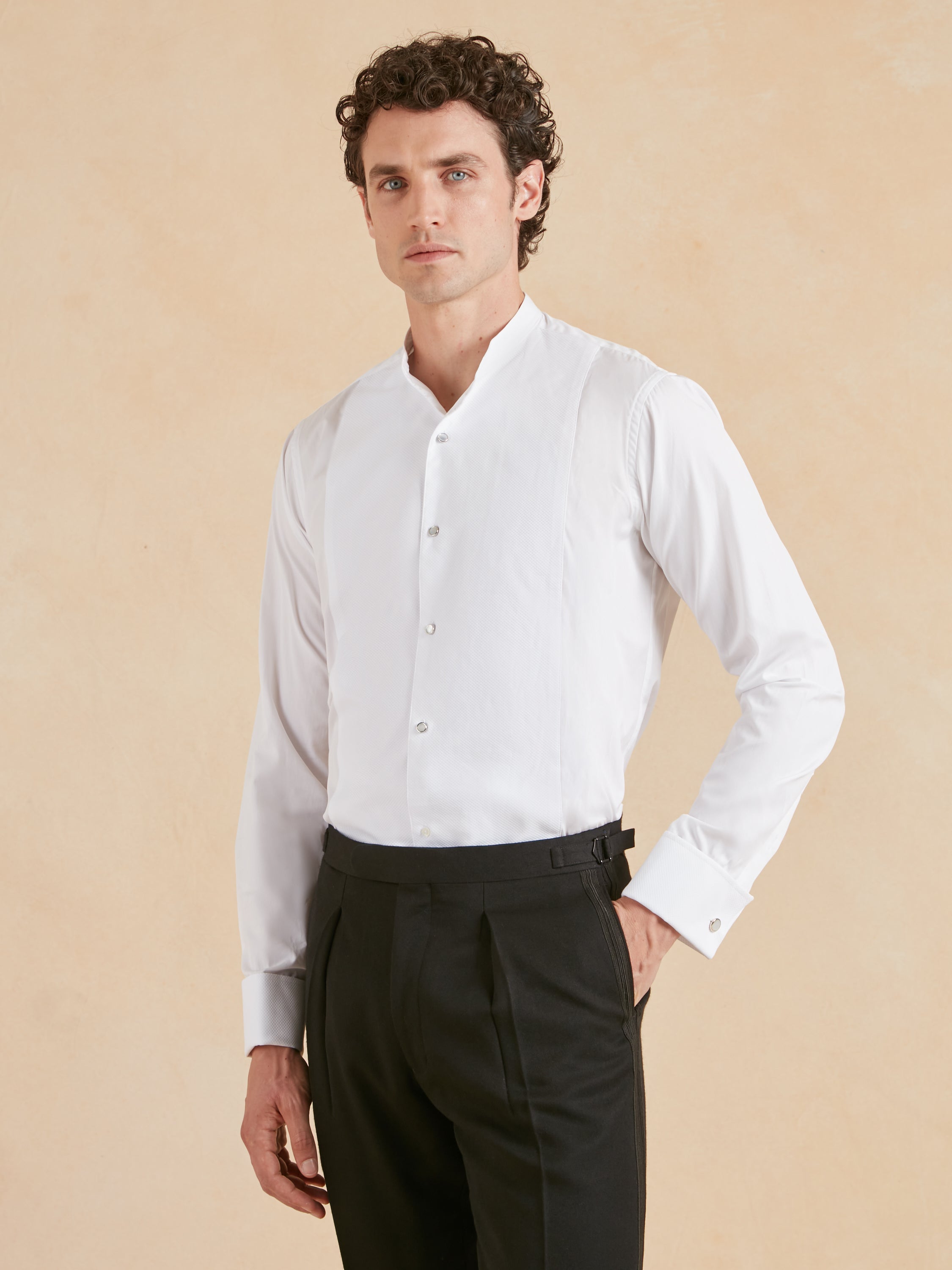 Marcella Dress Shirt, Collarless - White