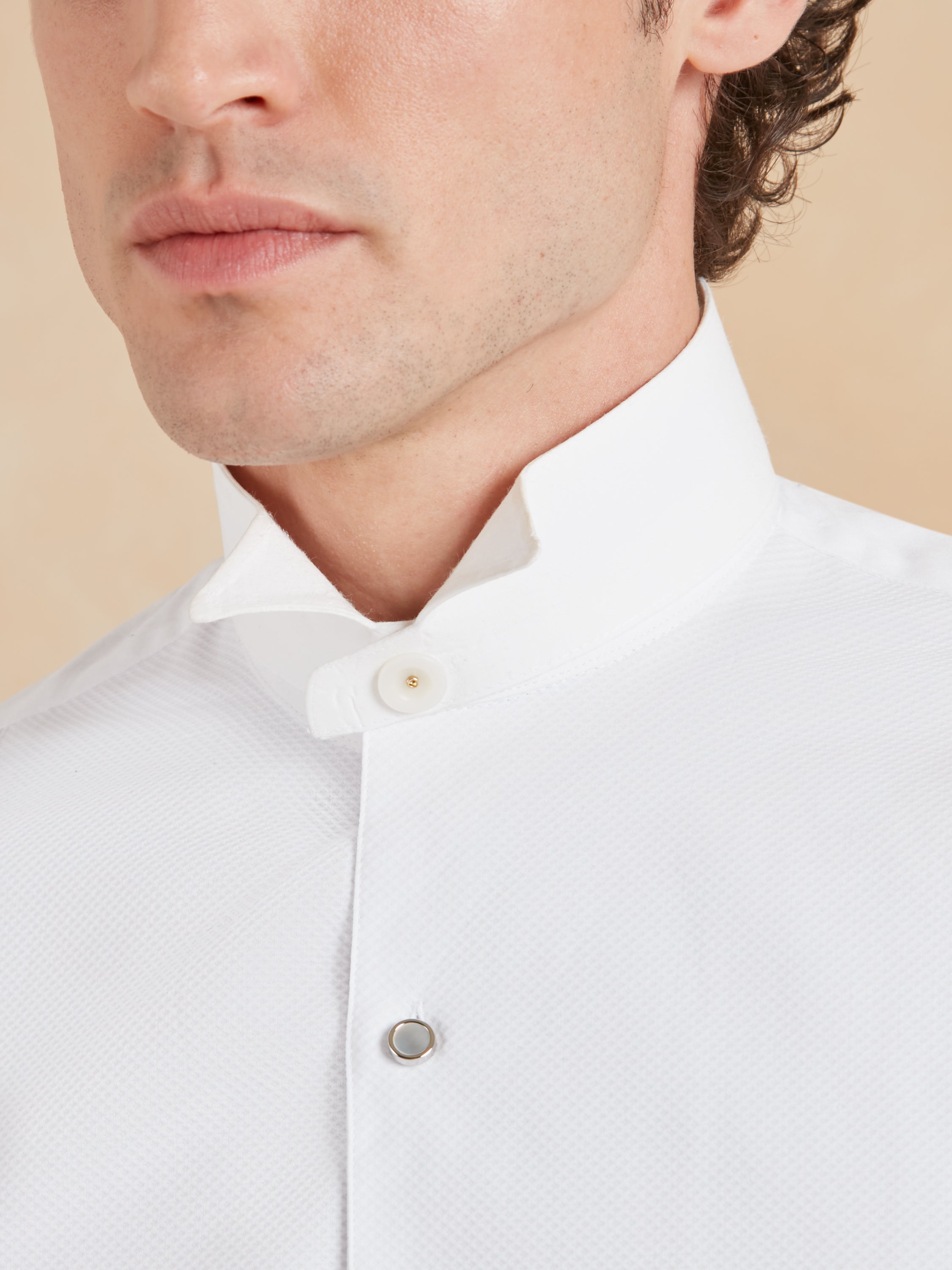Marcella Dress Shirt, Collarless - White