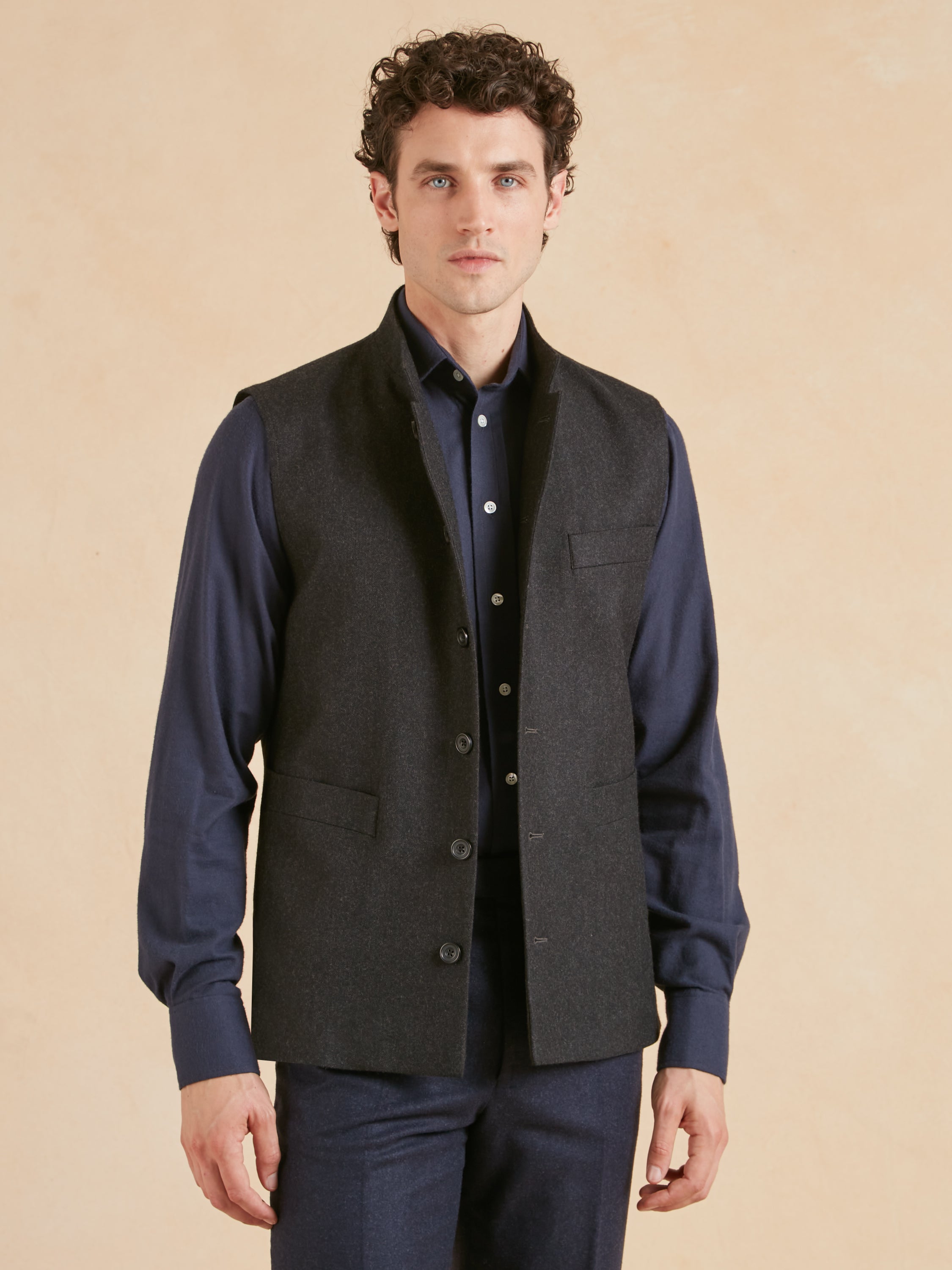 Nehru Gilet Flannel - Charcoal