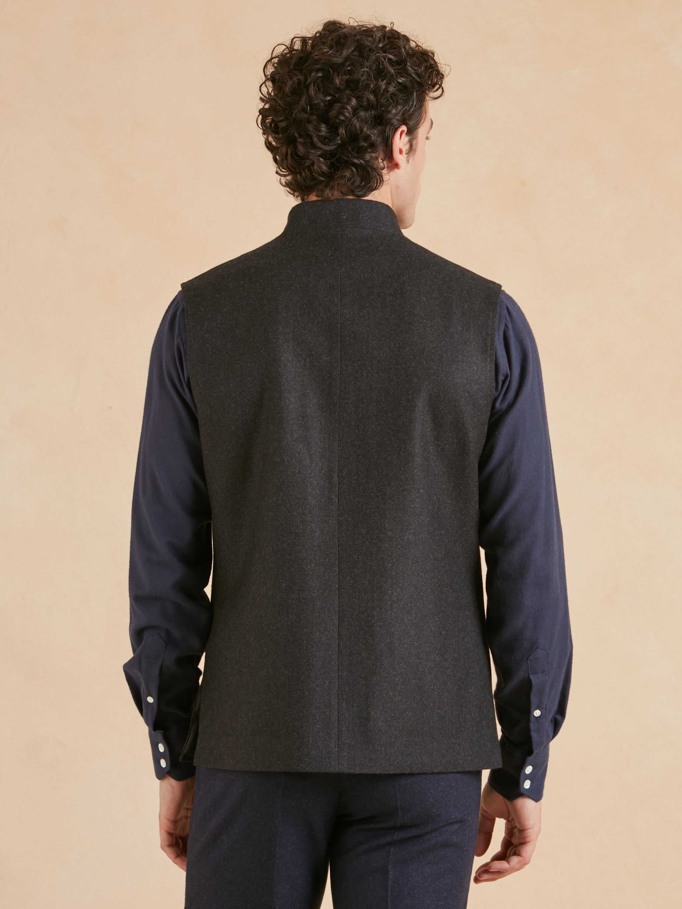 Nehru Gilet Flannel - Charcoal
