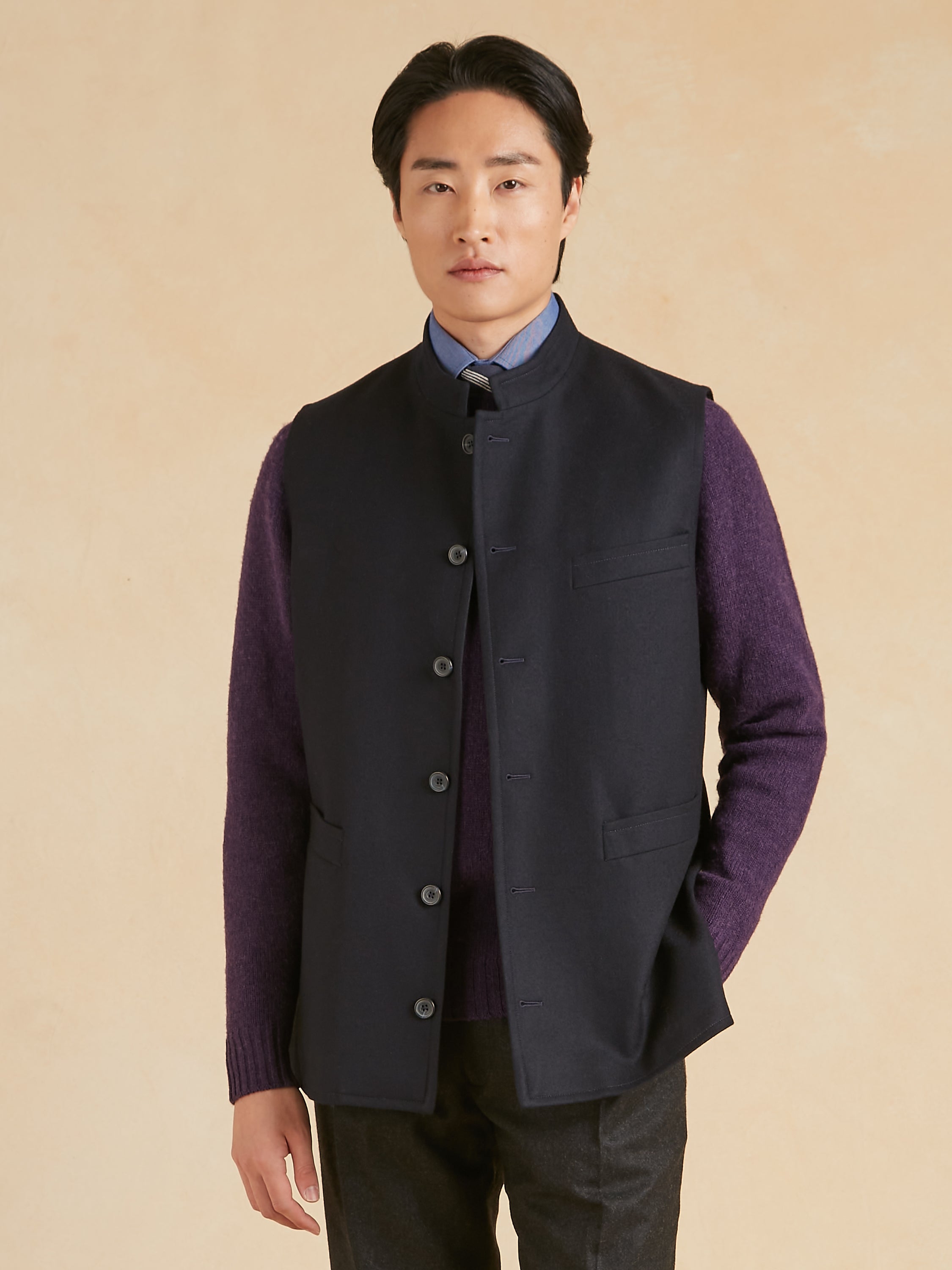 Nehru Gilet Flannel - Navy