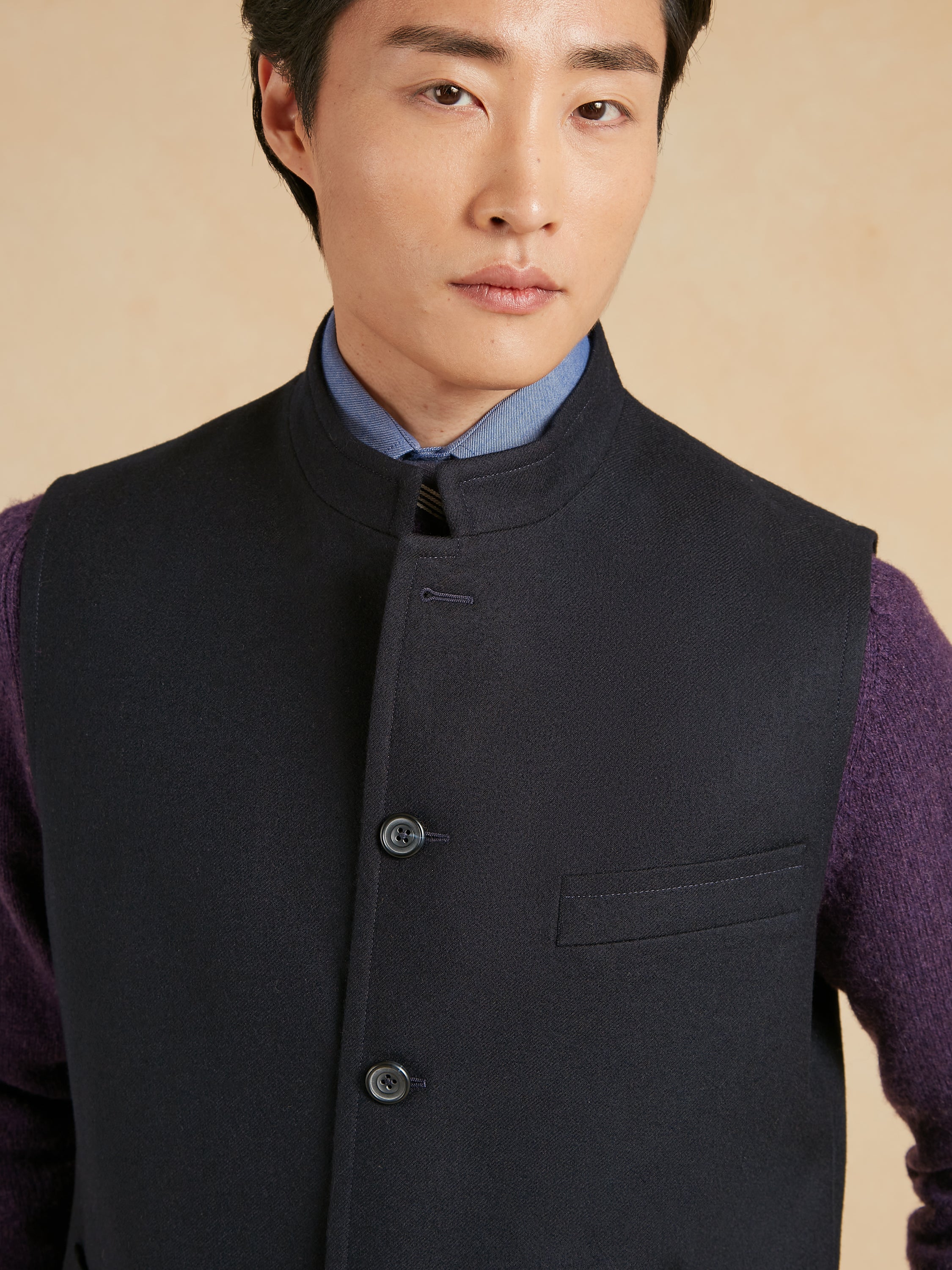 Nehru Gilet Flannel - Navy