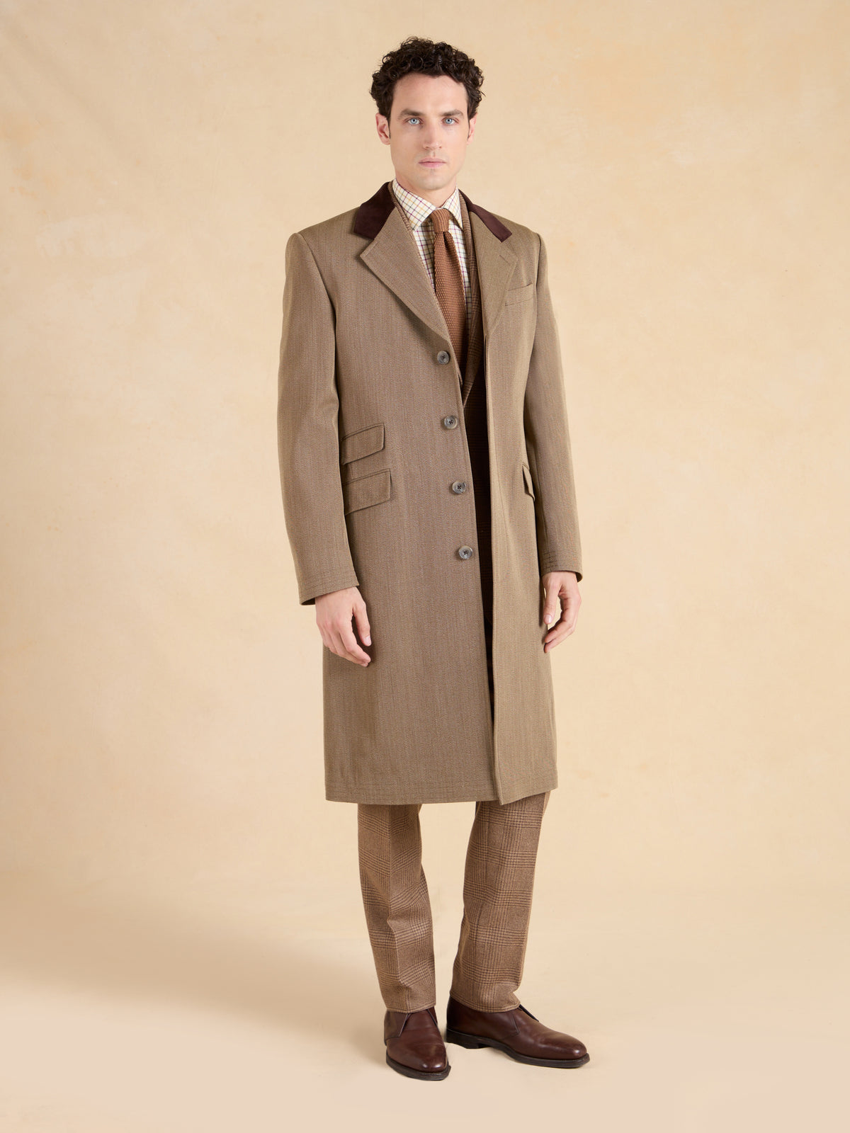 Onslow Single Breasted Covert Coat - Brown Wool