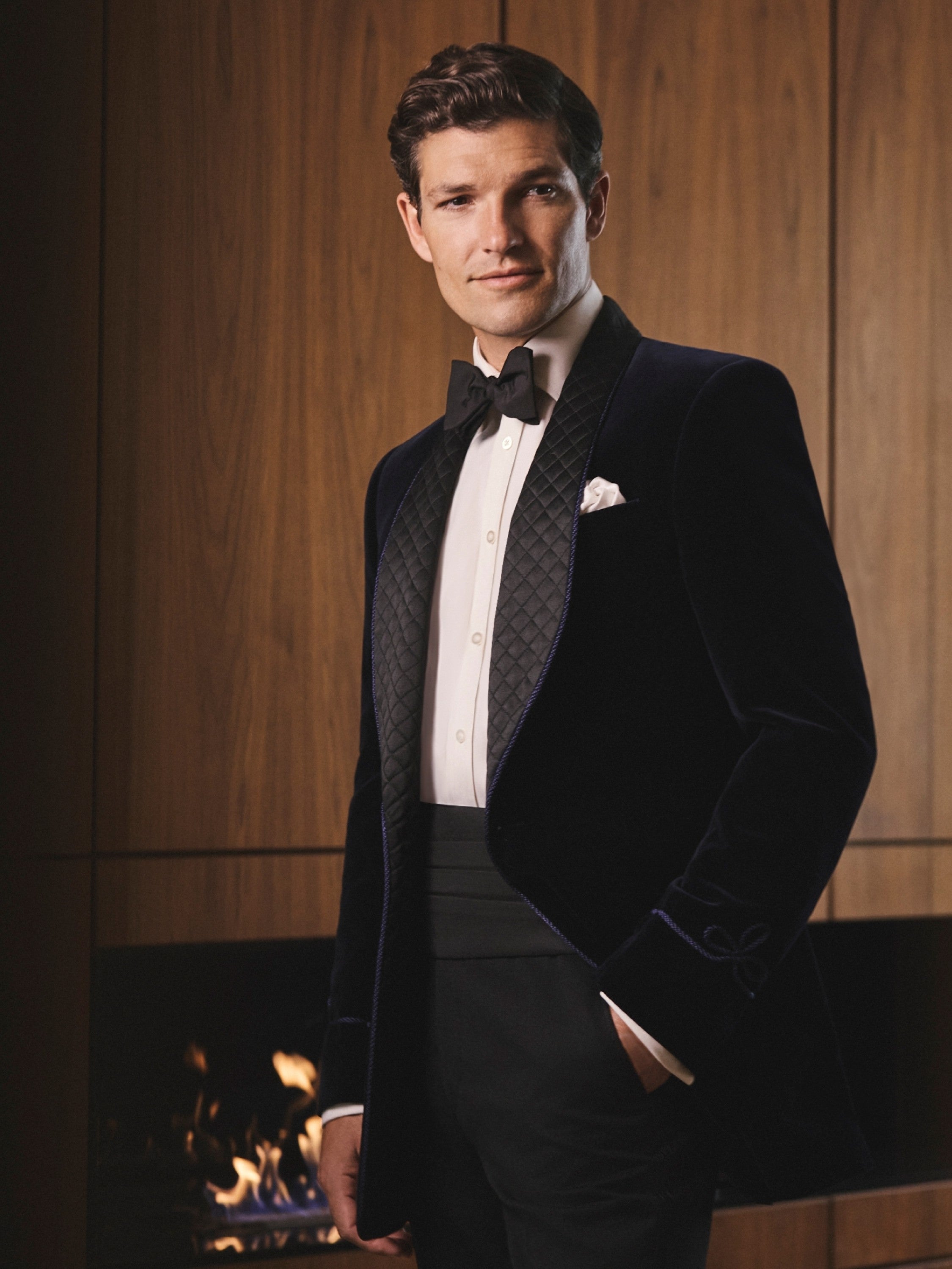 Pembroke Smoking Jacket - Navy Velvet with Quilted Lapels