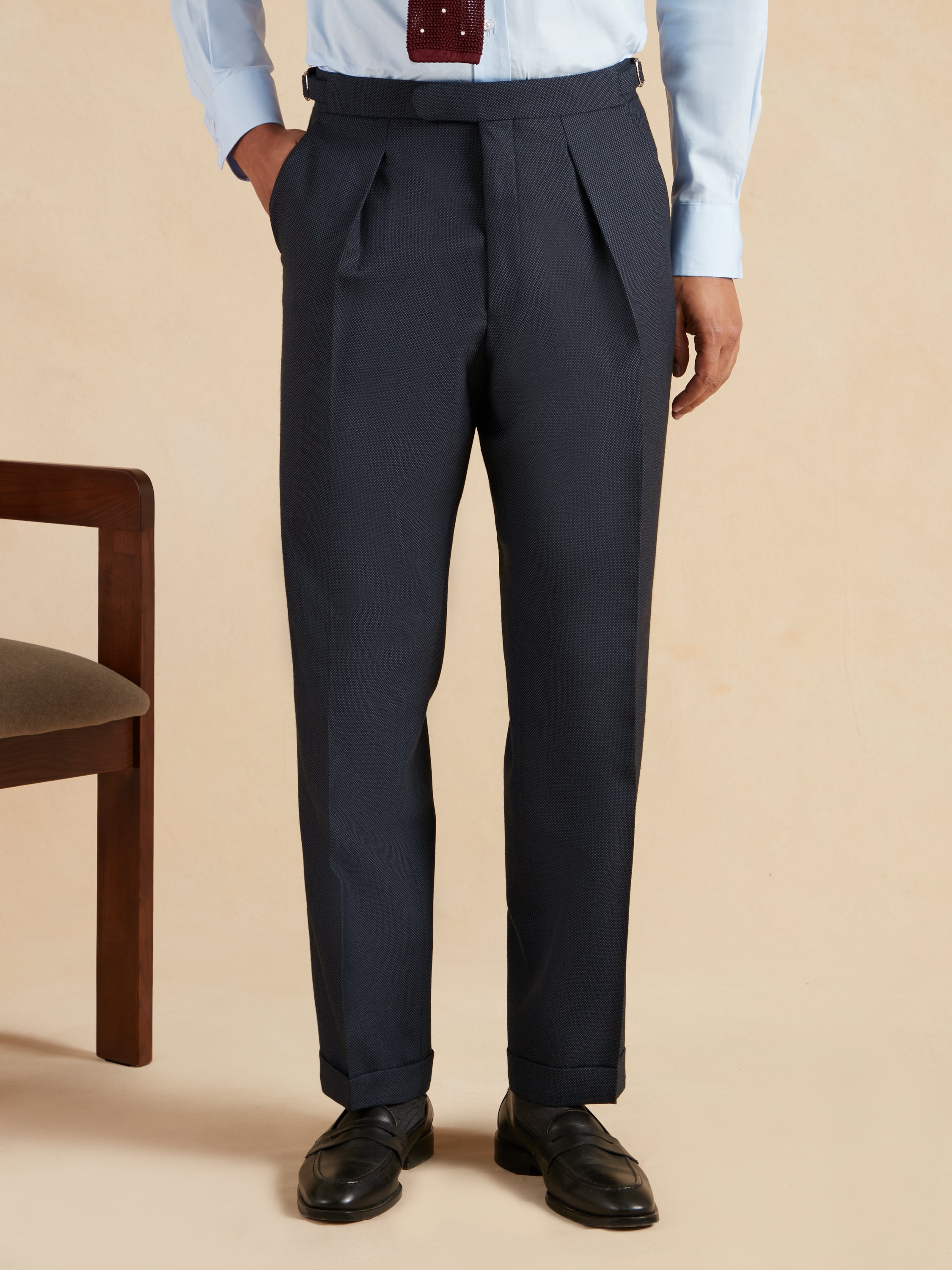 Pleated Suit Trousers - Navy Birdseye