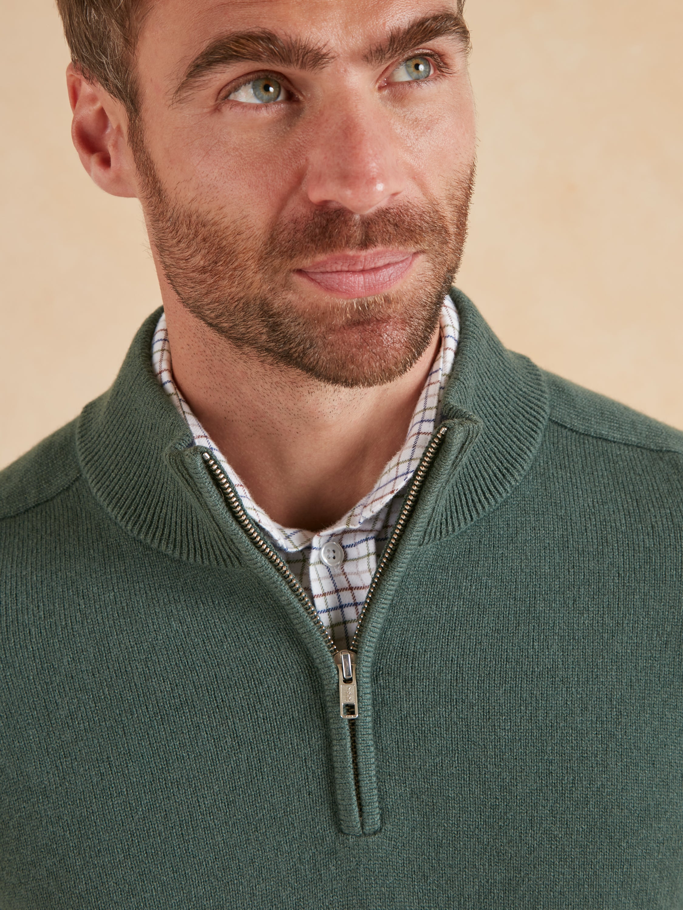 Quarter Zip Lambswool Jumper - Olive