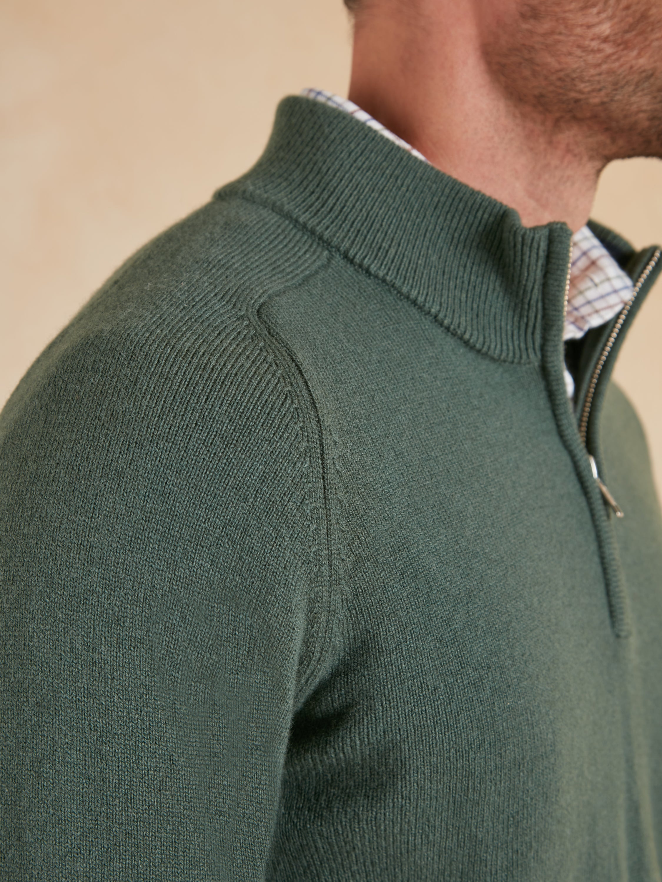 Quarter Zip Lambswool Jumper - Olive
