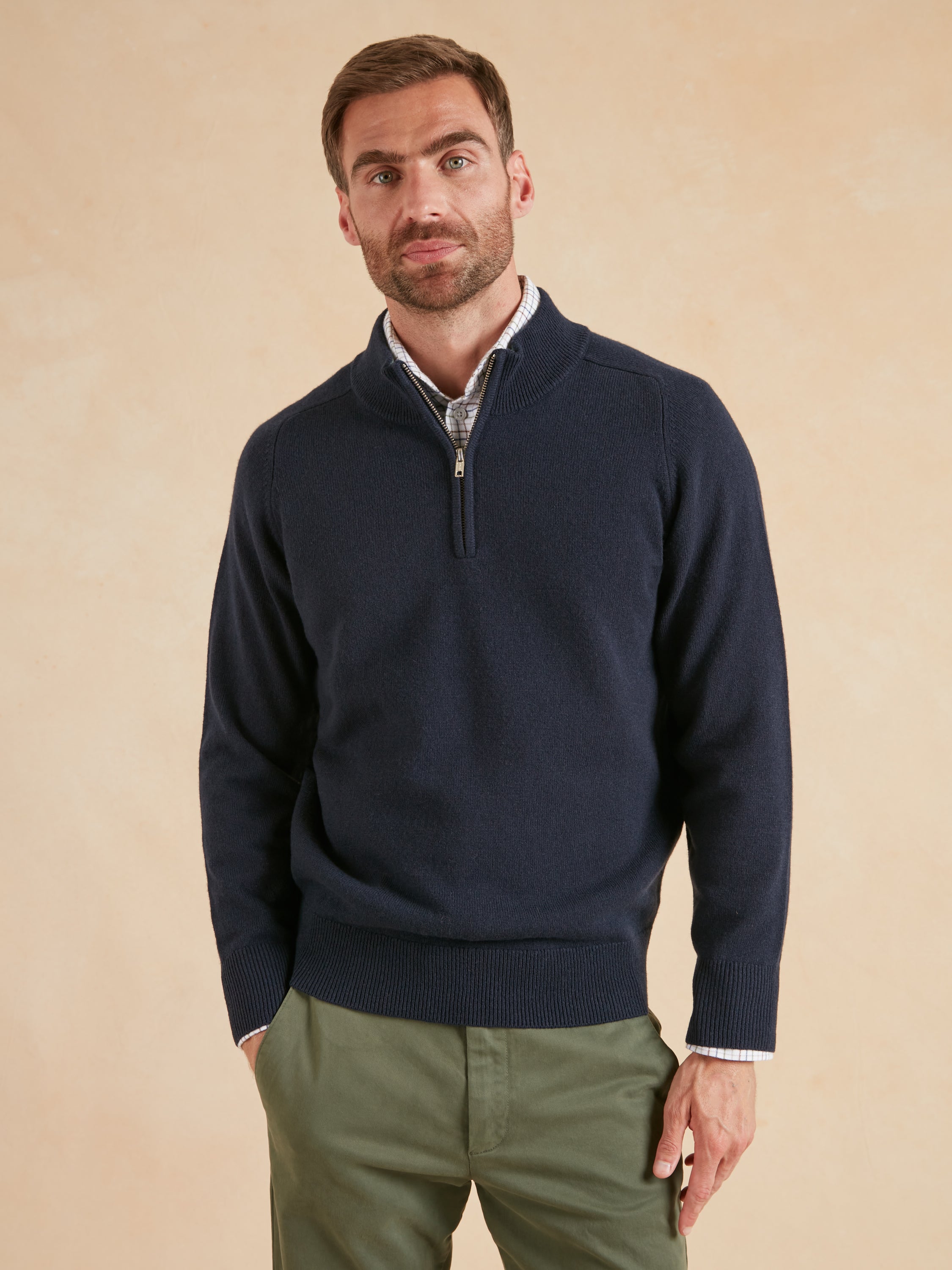 Quarter Zip Lambswool Jumper - Navy