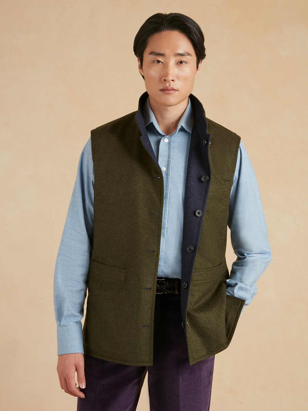 Reversible Gilet - Navy & Green Loden