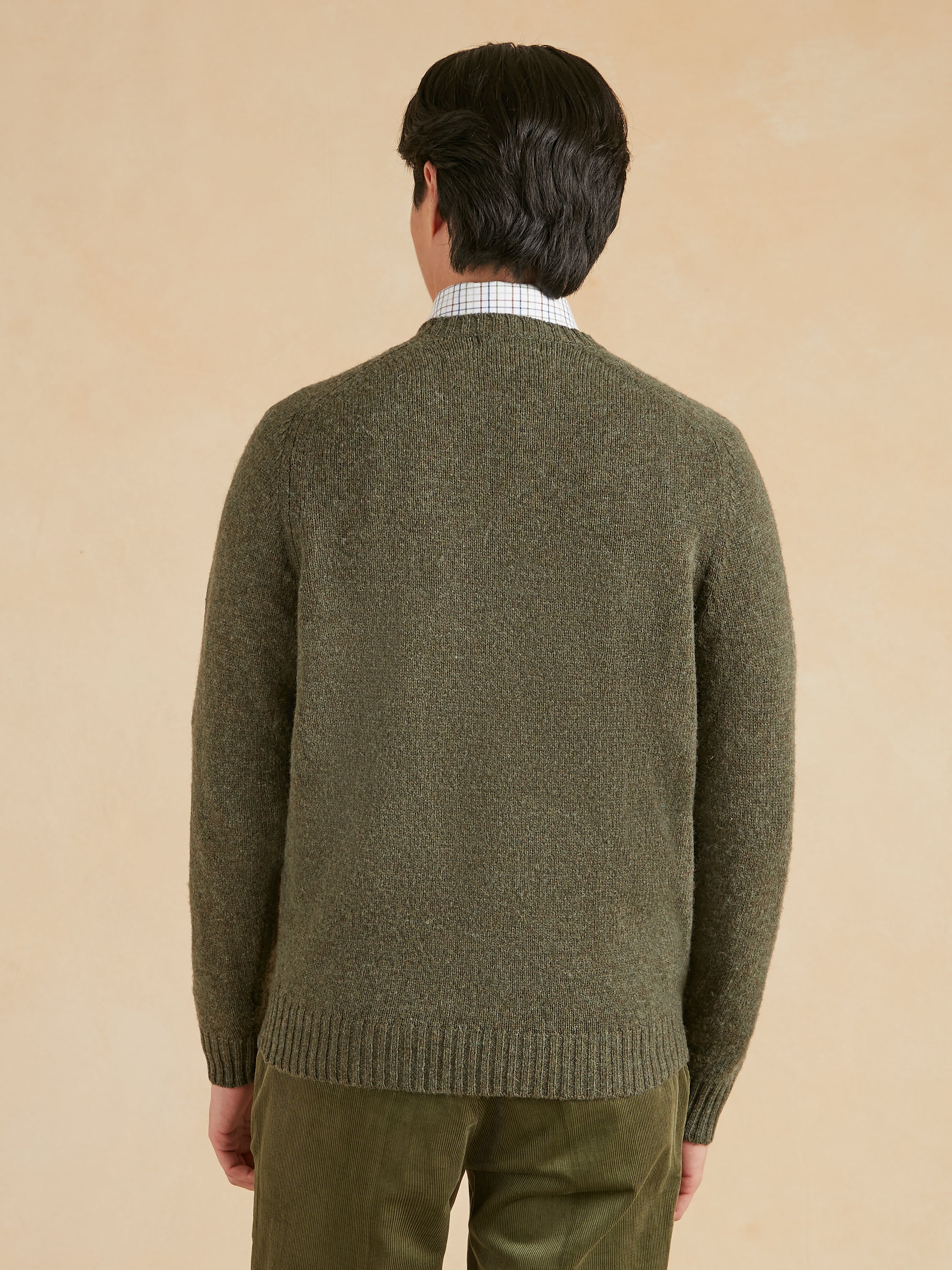 Shetland Crew Neck Jumper - Olive Green
