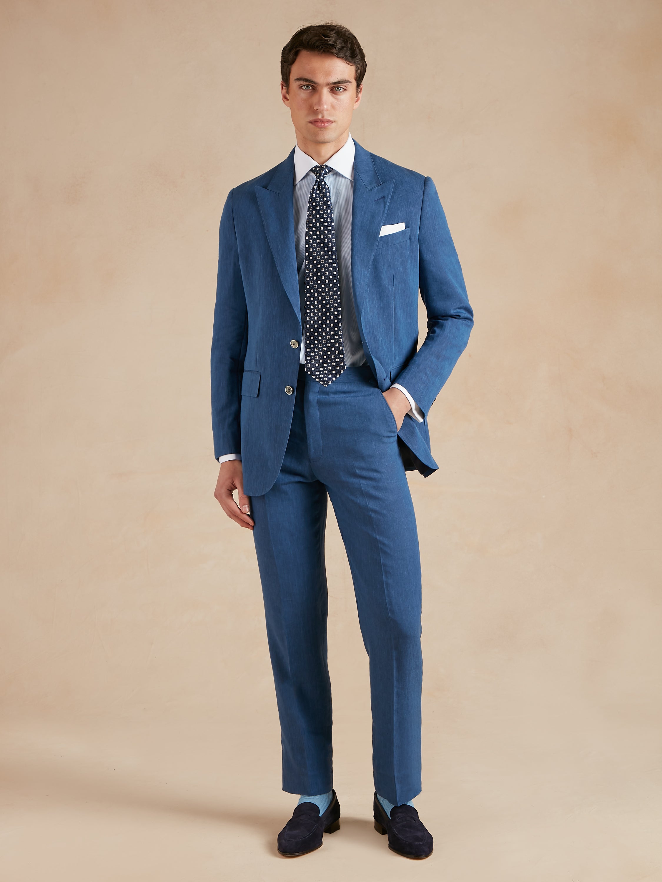Single Breasted Lombard Suit Drago Wool Linen - Chambray Blue