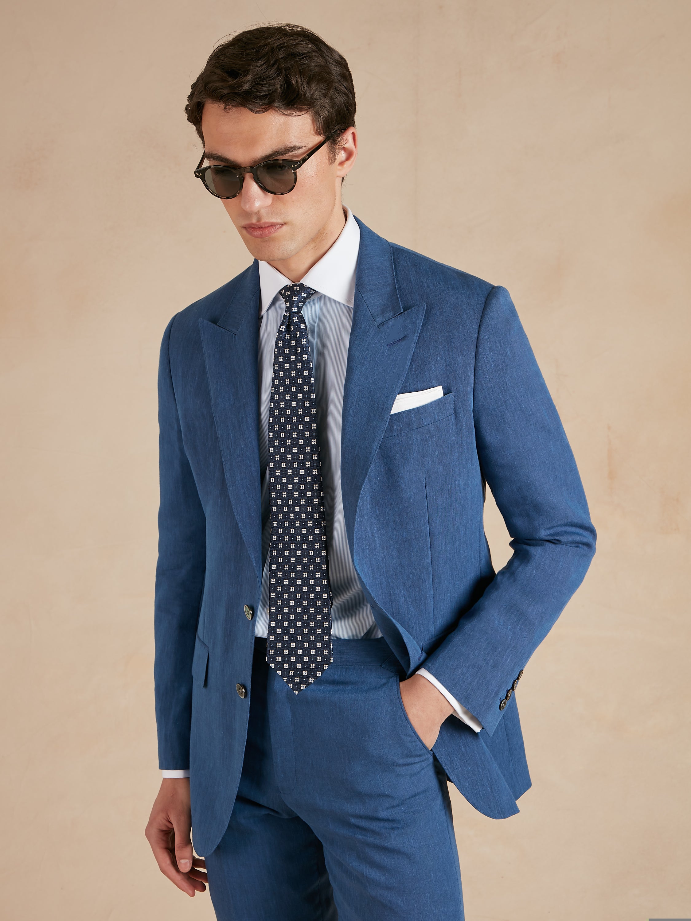 Single Breasted Lombard Suit Drago Wool Linen - Chambray Blue
