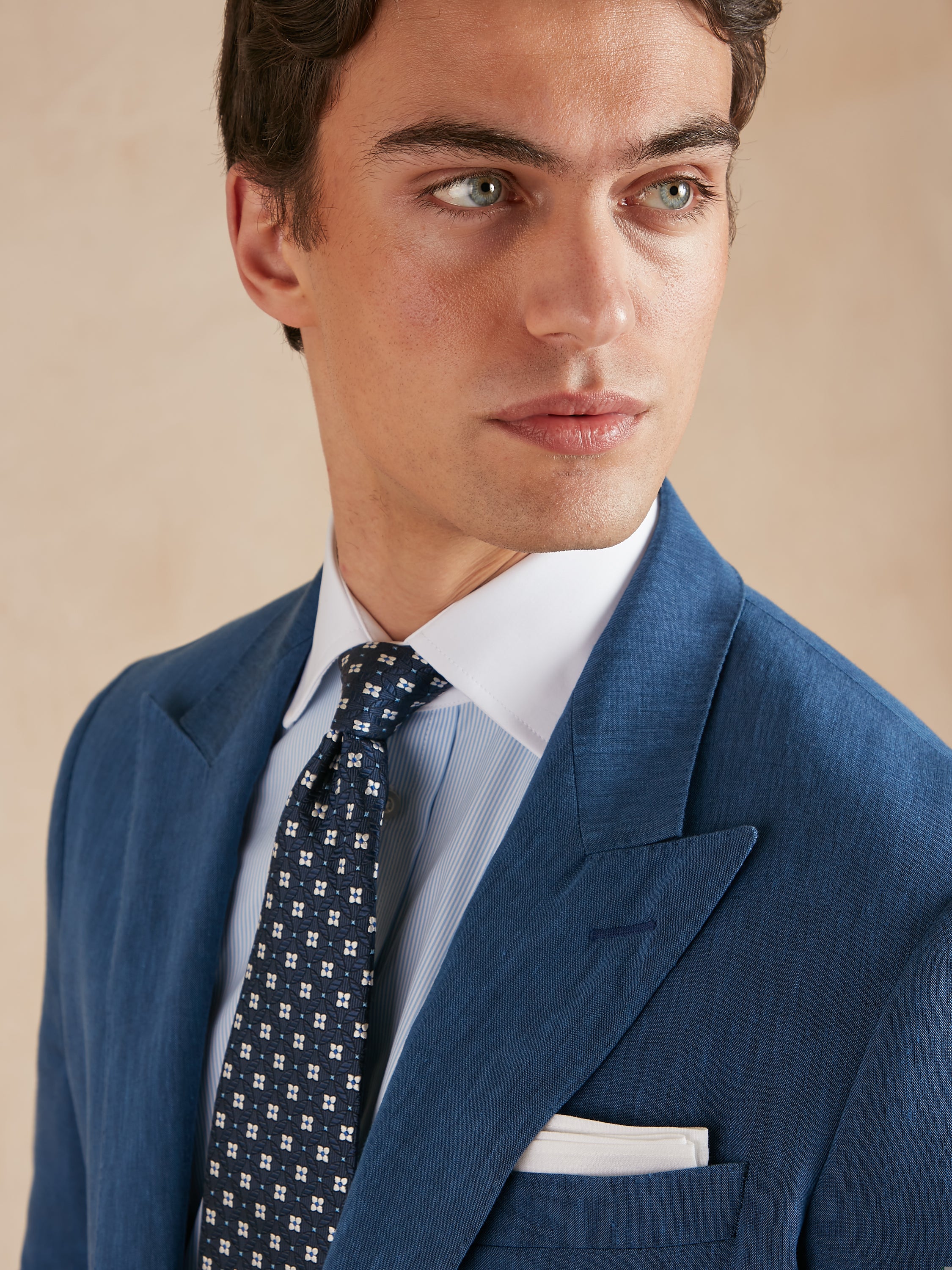 Single Breasted Lombard Suit Drago Wool Linen - Chambray Blue