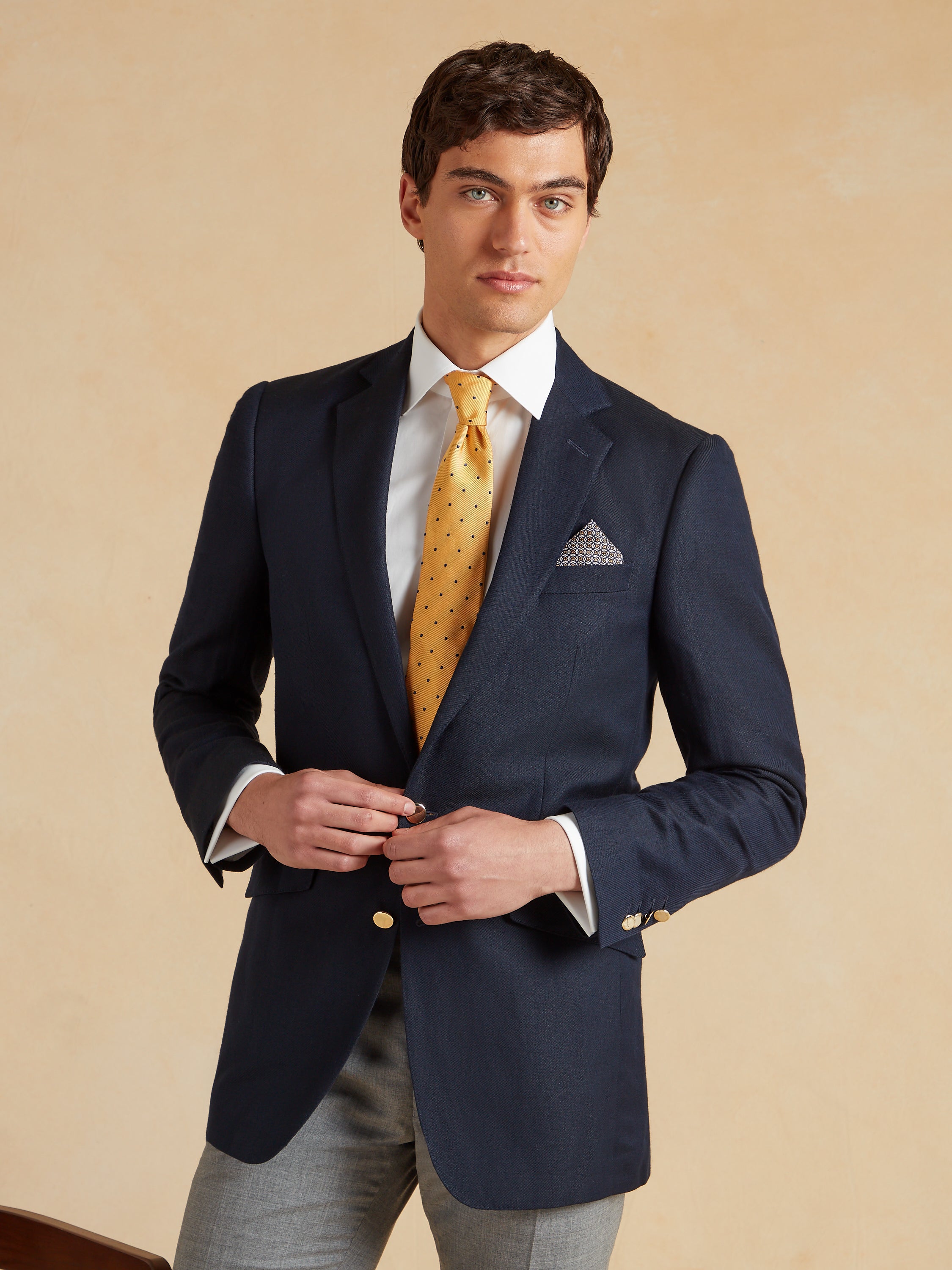 Single Breasted Lightweight Blazer Wool Linen - Navy