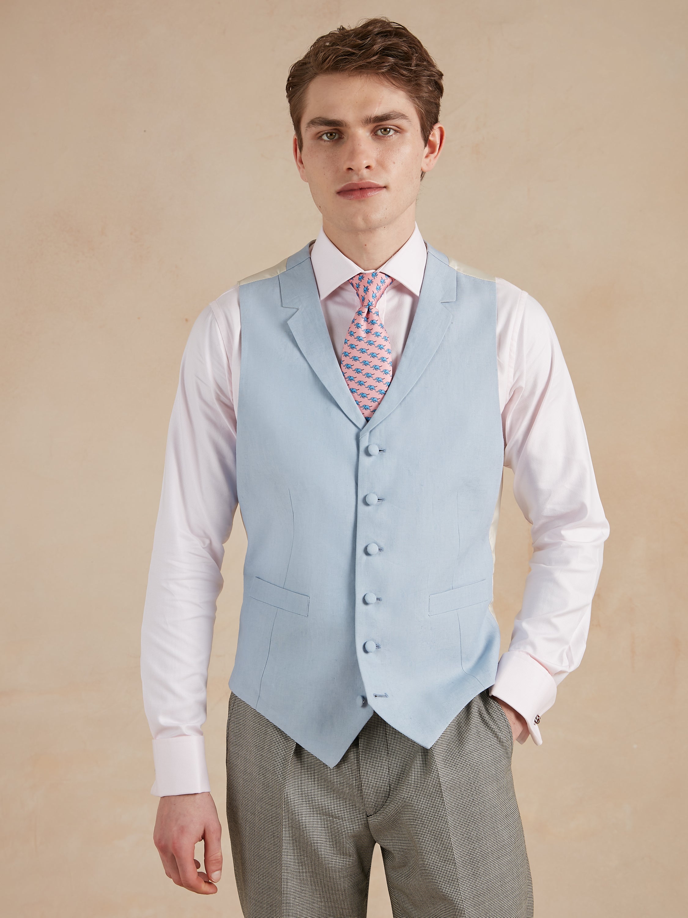 Single Breasted Linen Waistcoat - Pale Blue