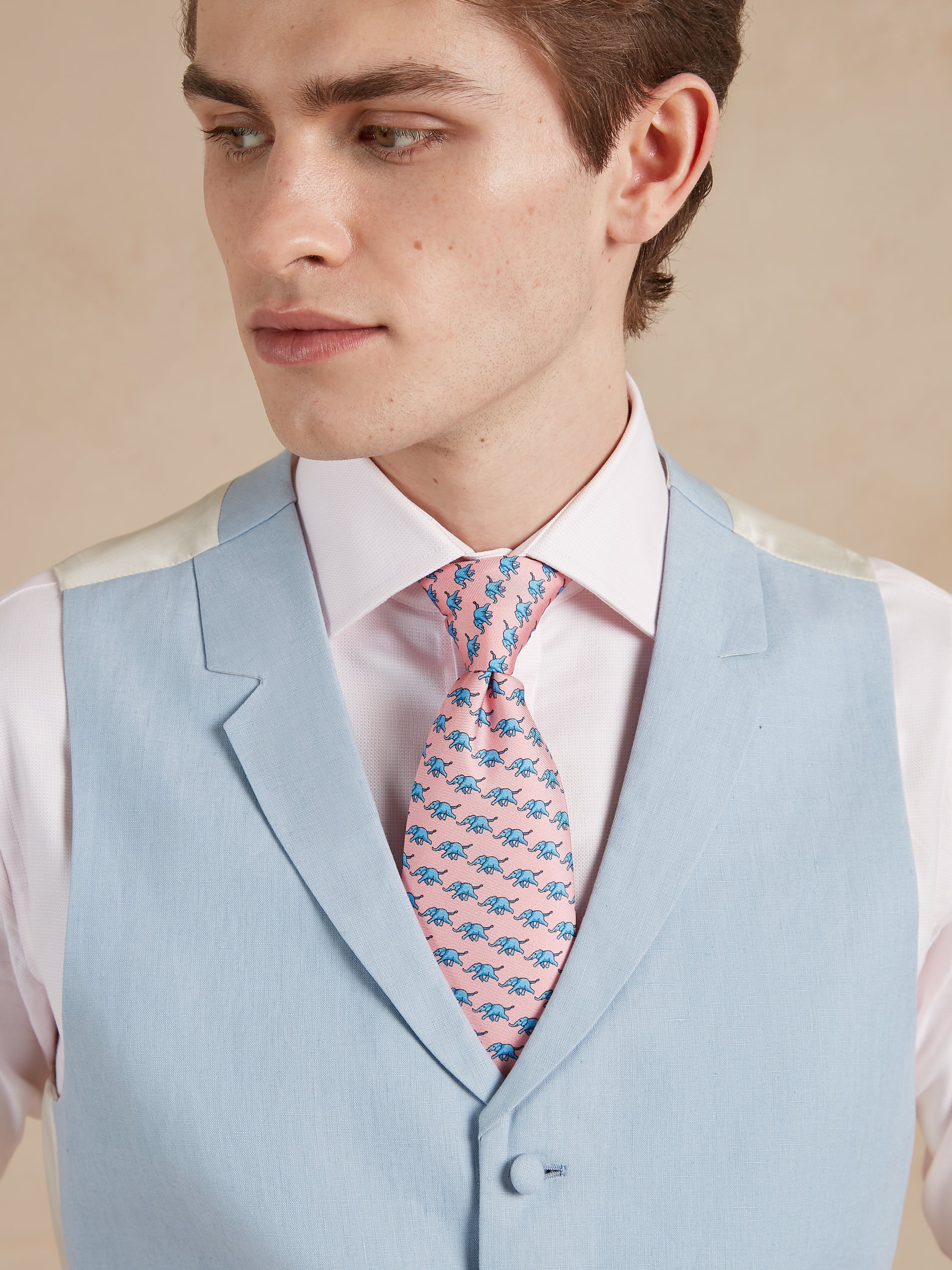 Single Breasted Linen Waistcoat - Pale Blue