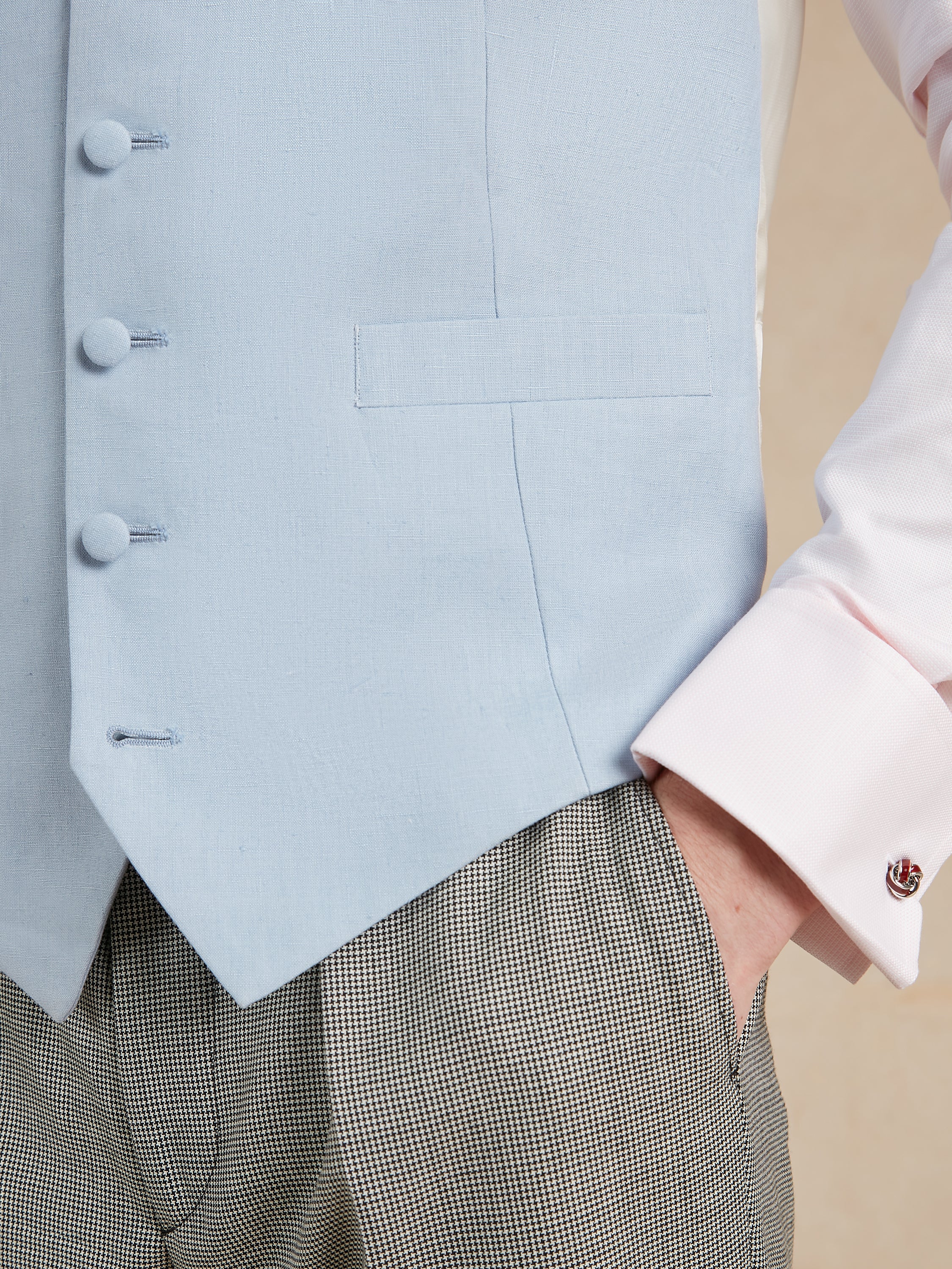 Single Breasted Linen Waistcoat - Pale Blue