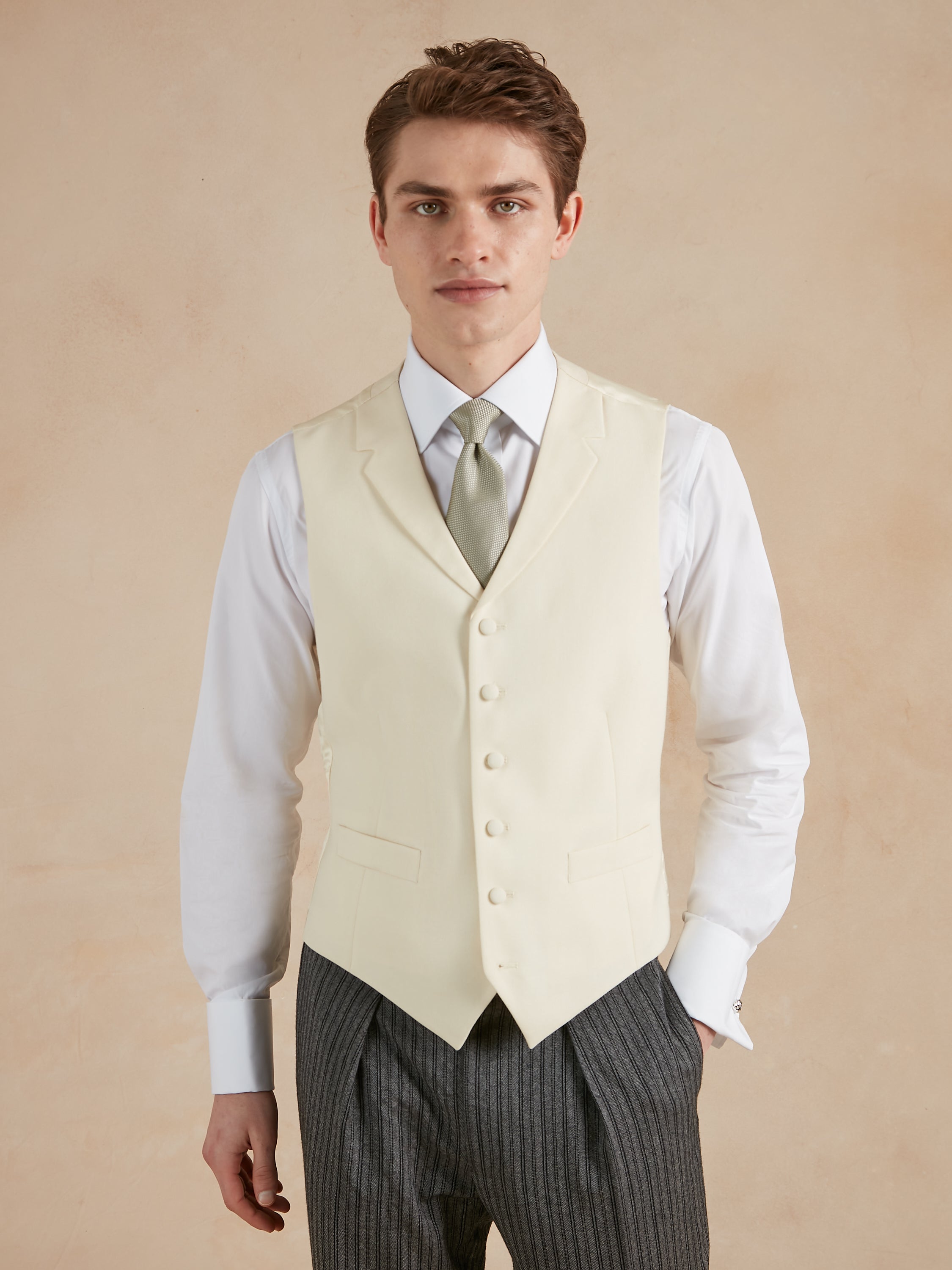 Single Breasted Wool Waistcoat - Cream
