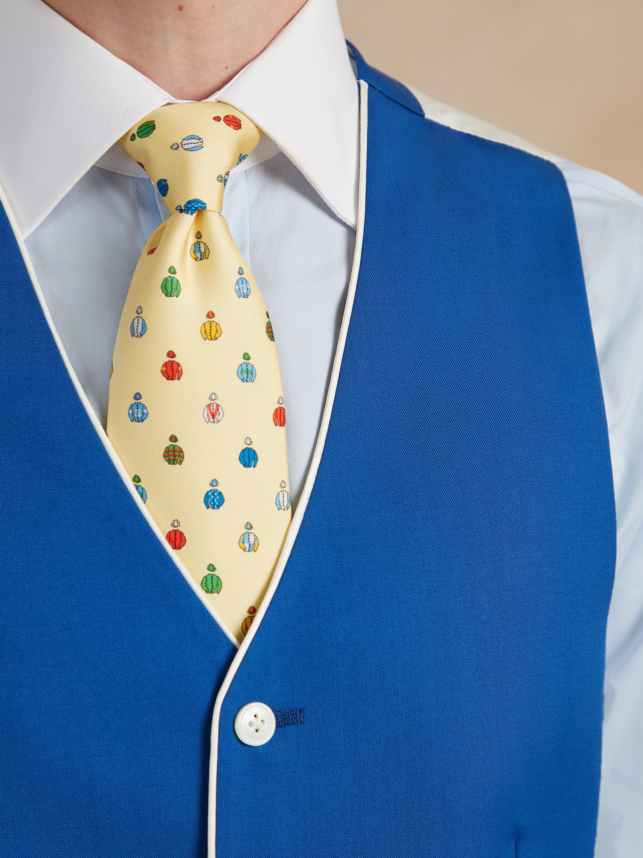 Single Breasted Wool Waistcoat With Piping - Royal Blue